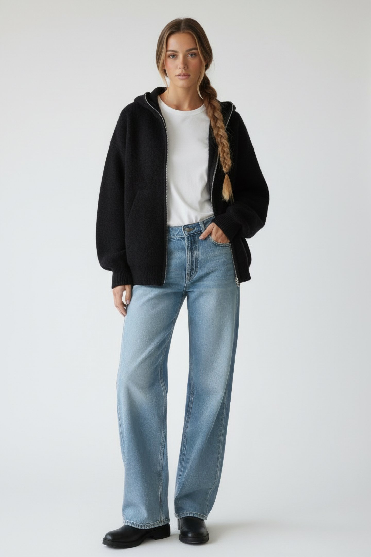 RICK OWENS – KNIT SWEATER GIMP HOODIE BLACK 1