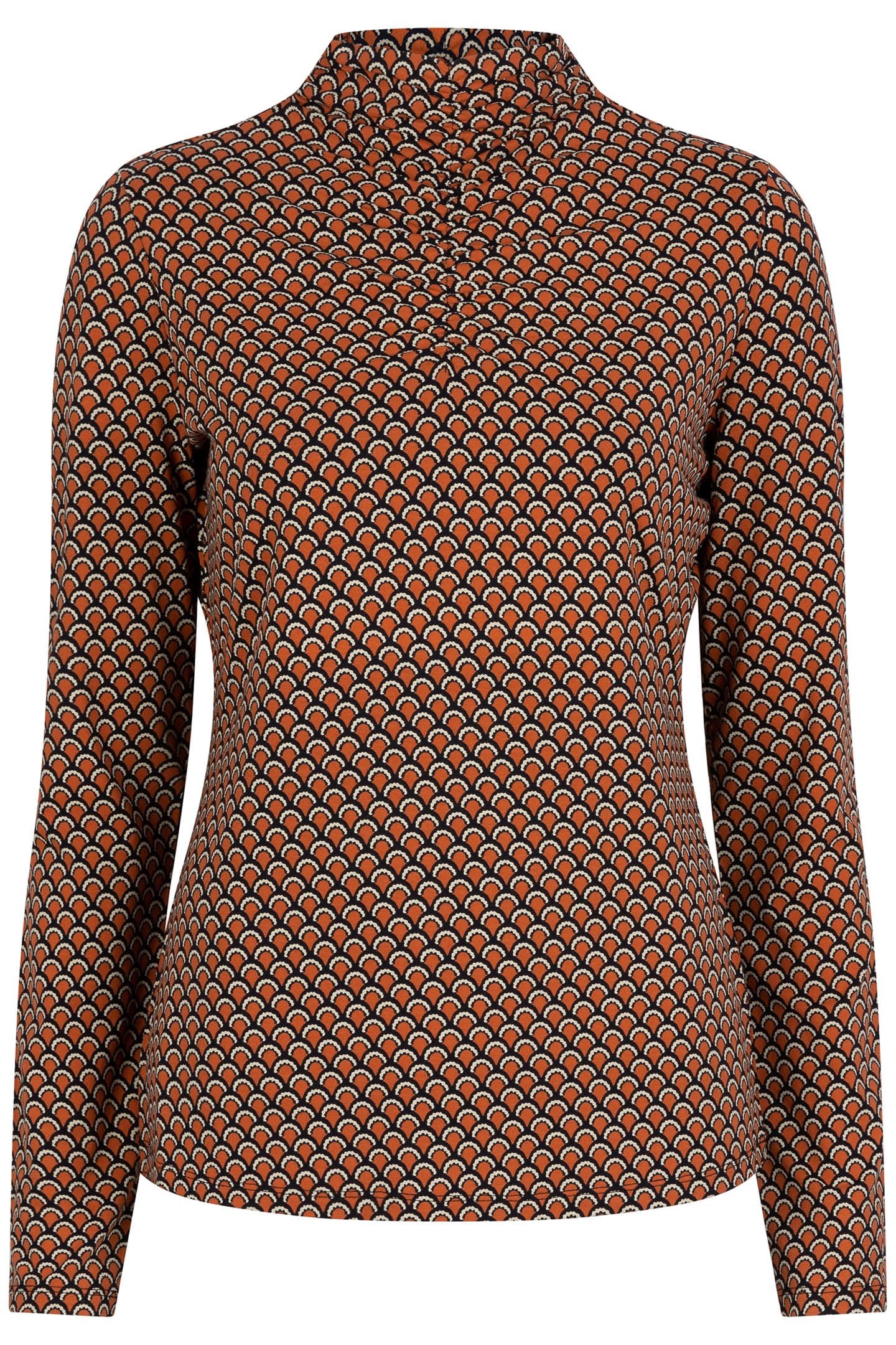 TOP SMOCKED NECKLINE SCALLOPED SJ PRINT 5