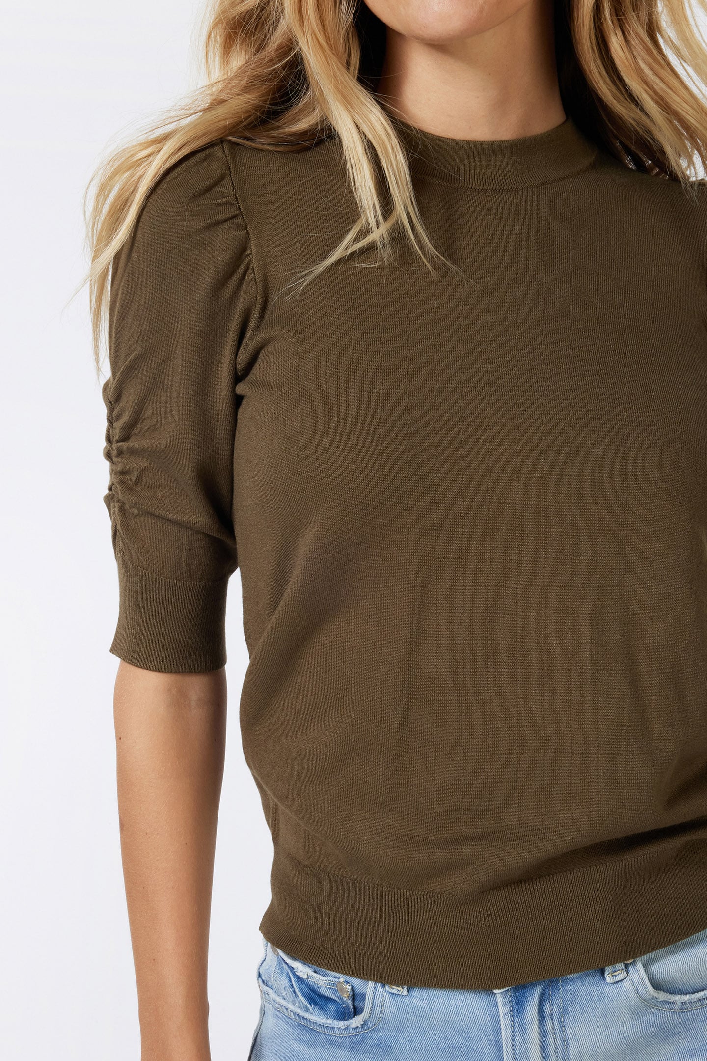 SWEATER SHORT PUFF SLV BASIC KNIT ARMY GREEN 8