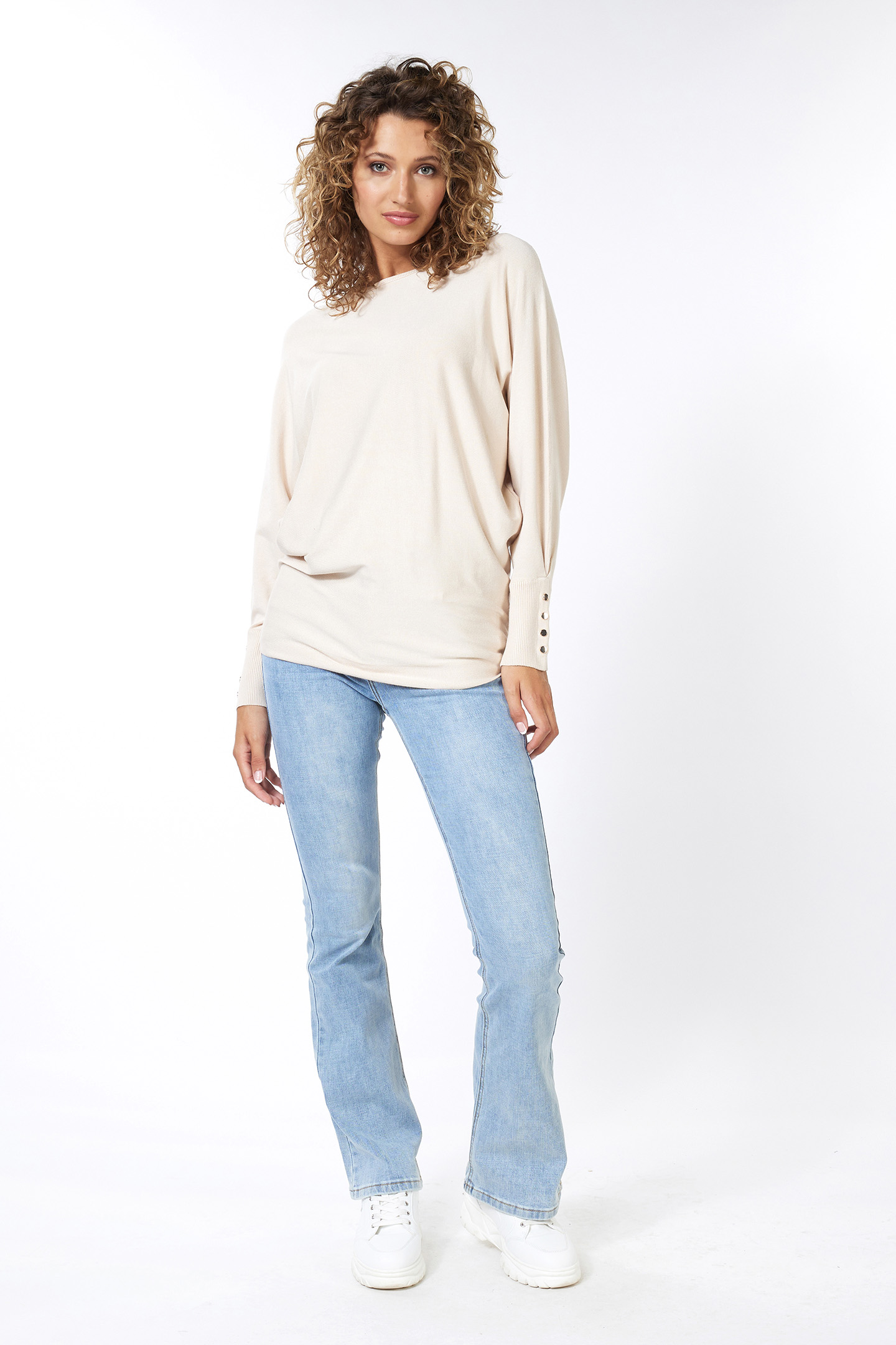 SWEATER BATWING BUTTONED CUFF LIGHT SAND 2