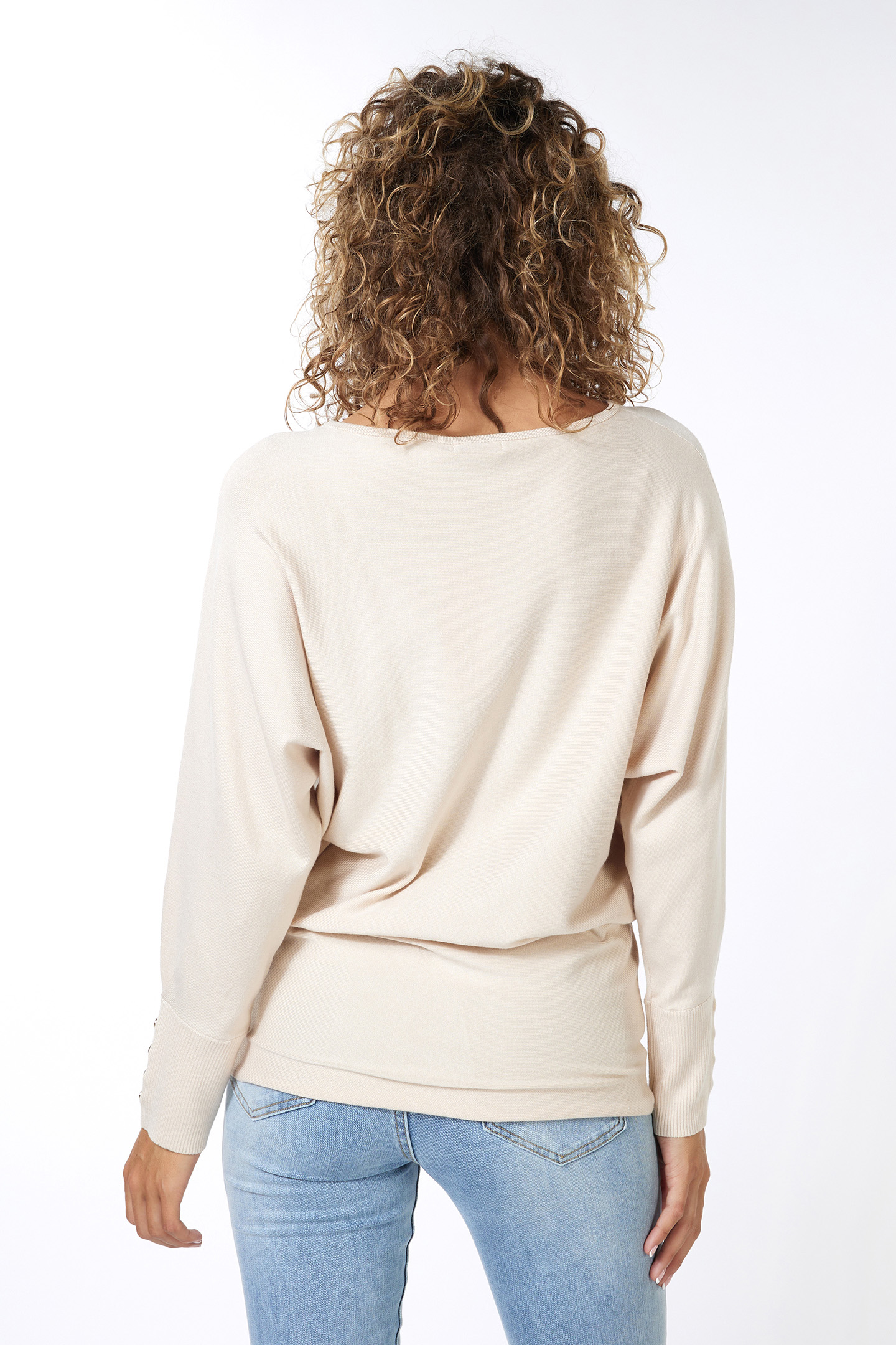 SWEATER BATWING BUTTONED CUFF LIGHT SAND 5