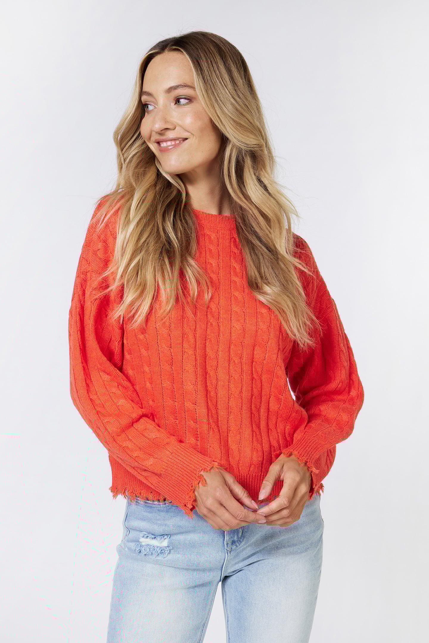 SWEATER CABLES RAW EDGE ORANGE 1