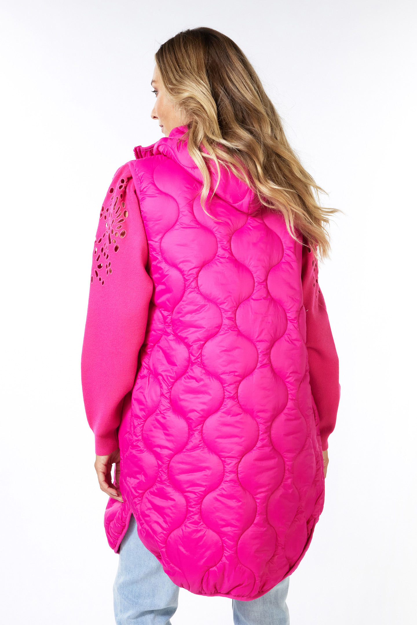 BODYWARMER QUILTED LONG FUCHSIA 5