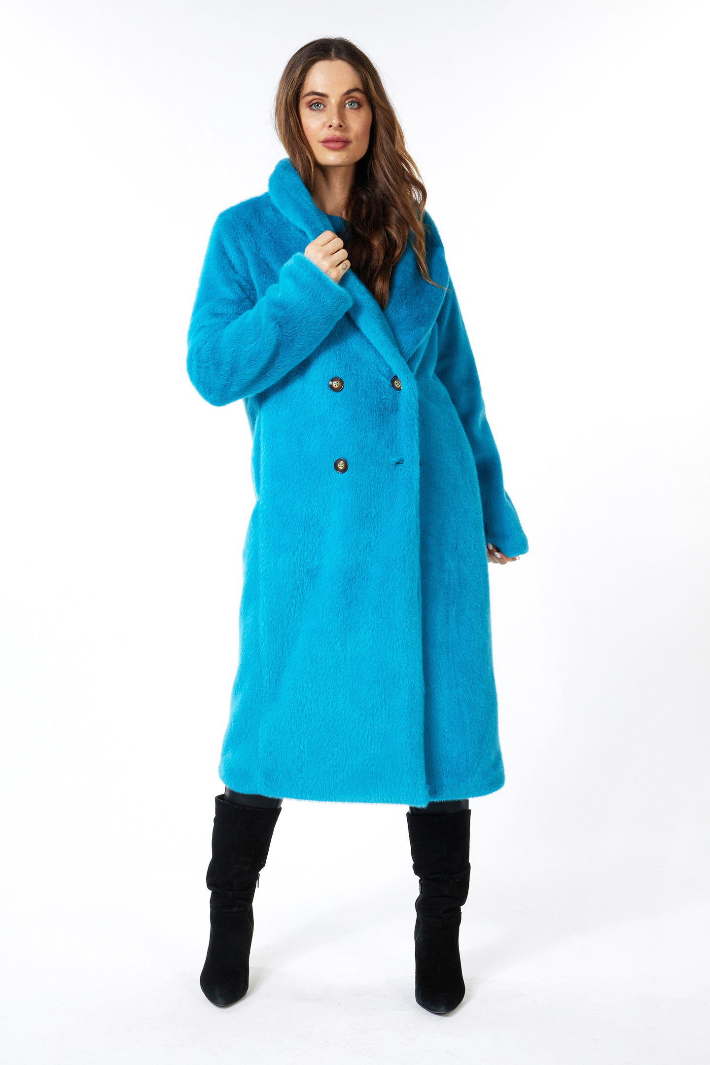 COAT SHAWL COLLAR FAKE FUR PETROL 1