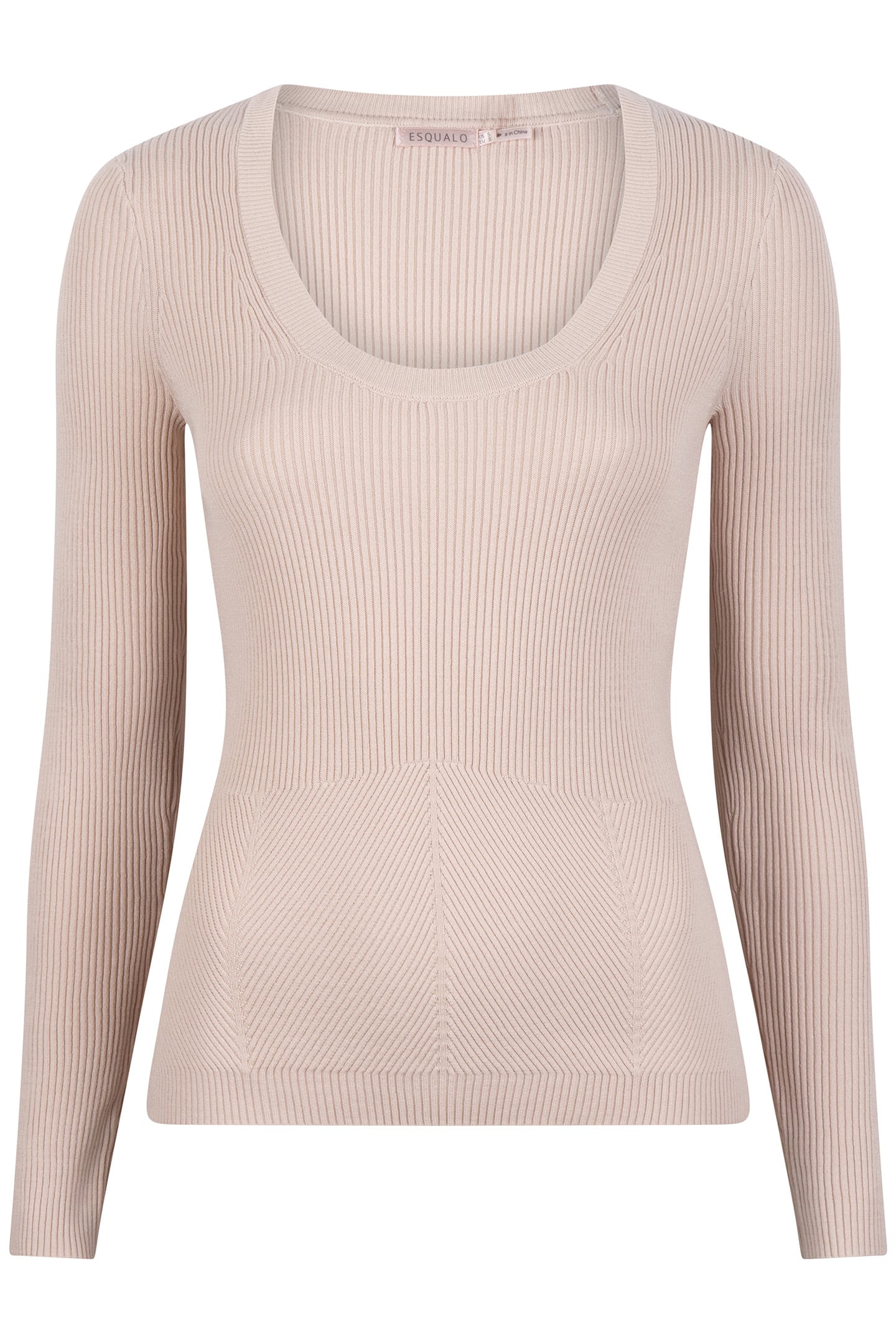 SWEATER DEEP ROUND NECK RIB LIGHT SAND 3