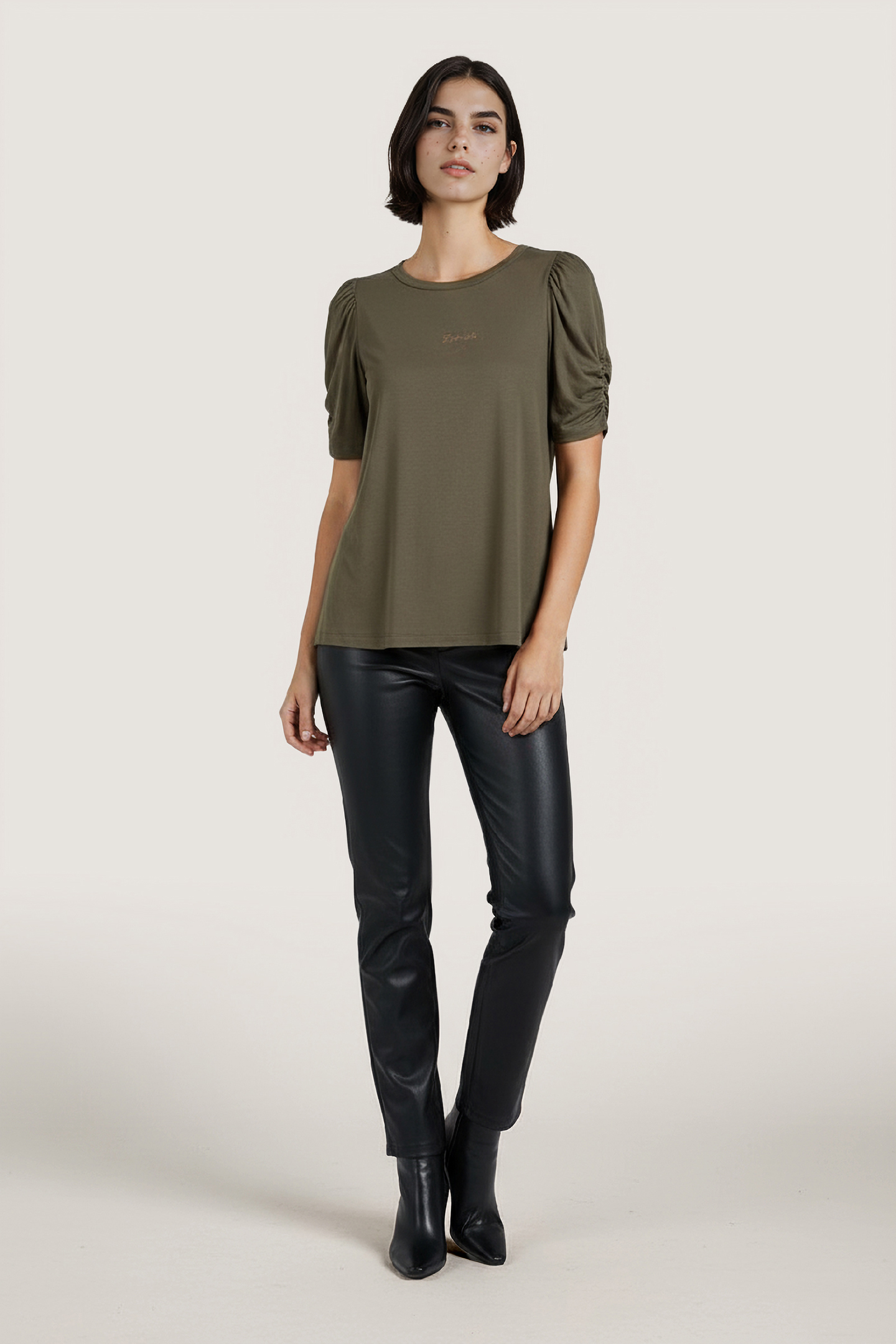 T-SHIRT MODAL PUFF S/SLVE ARMY GREEN 2