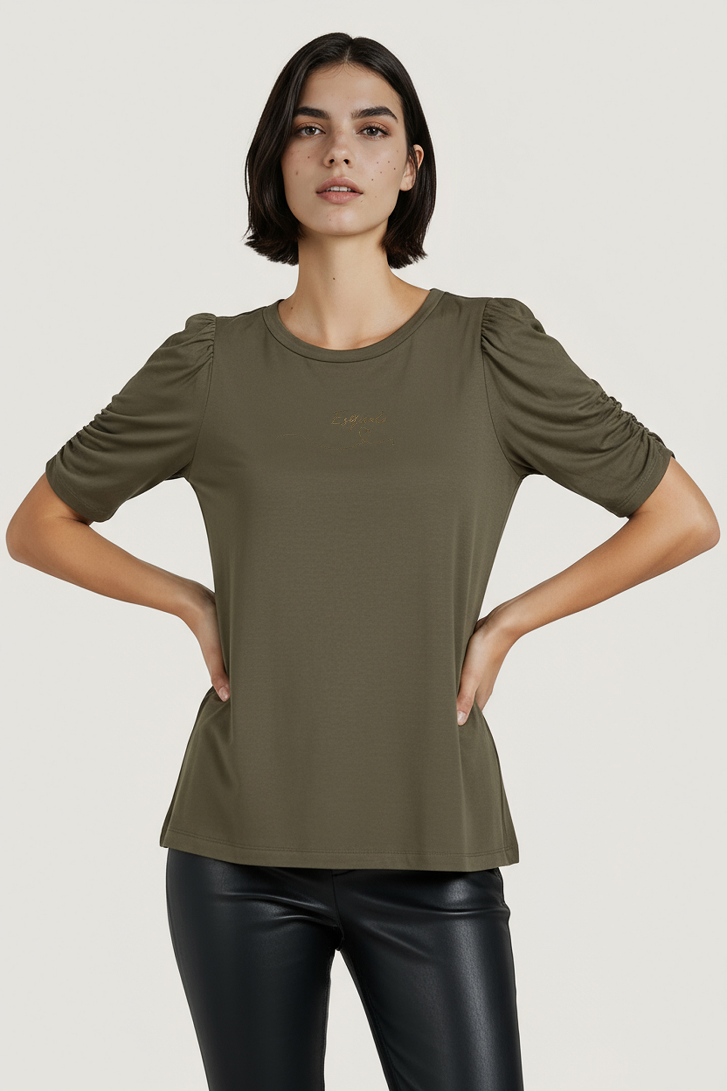 T-SHIRT MODAL PUFF S/SLVE ARMY GREEN 1