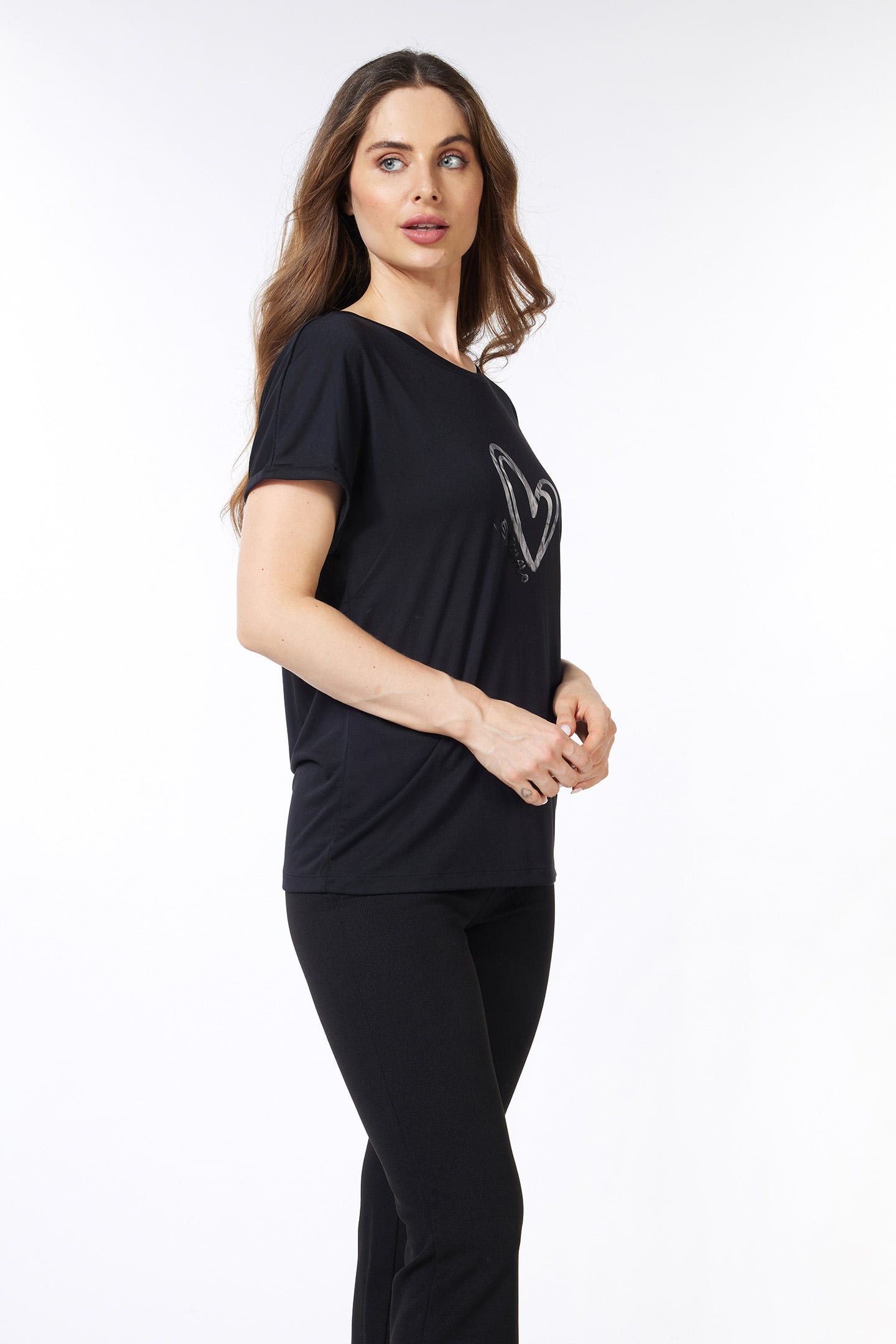 T-SHIRT MODAL TURN UP SLEEVE BLACK 4