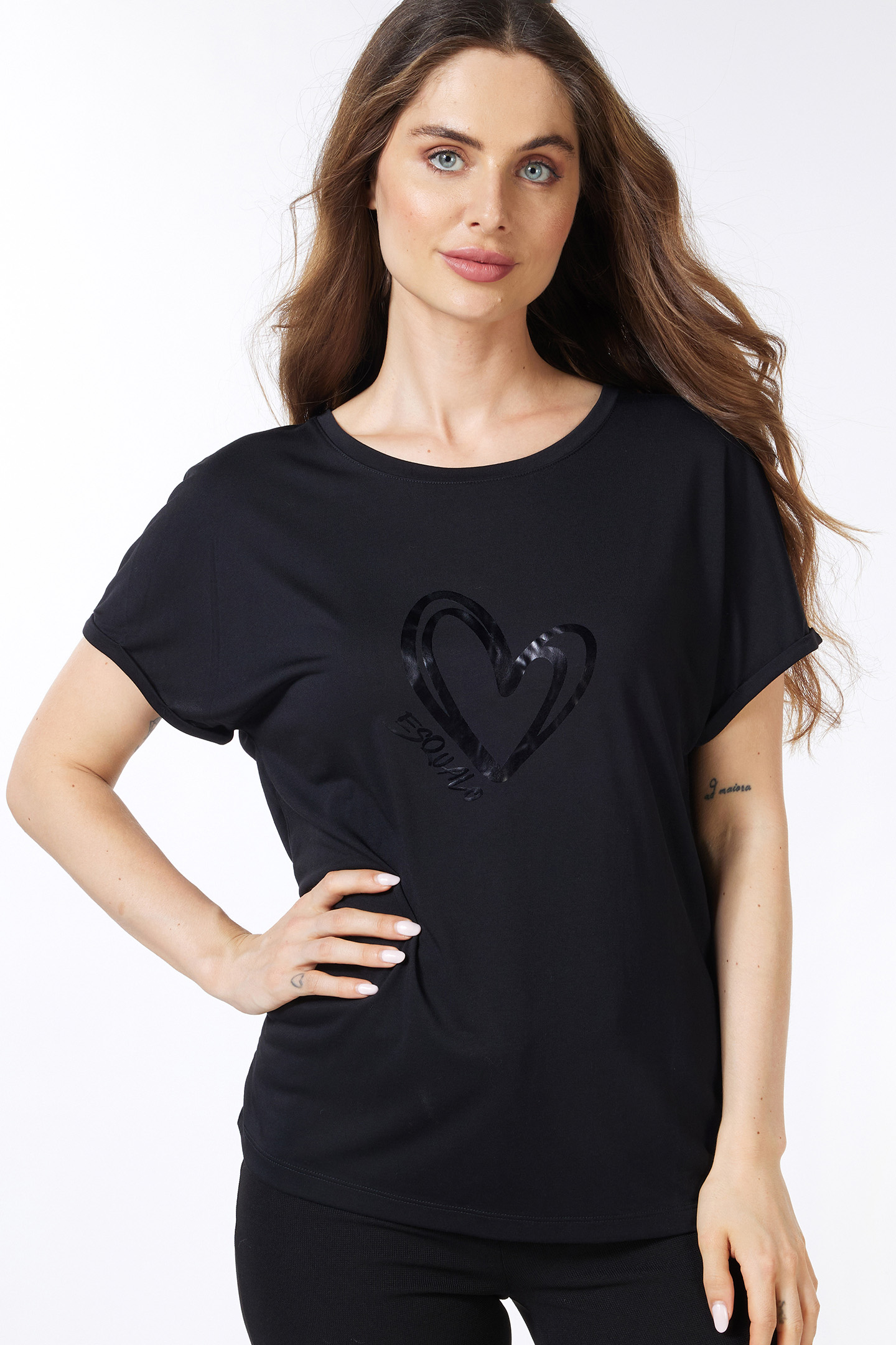 T-SHIRT MODAL TURN UP SLEEVE BLACK by Esqualo