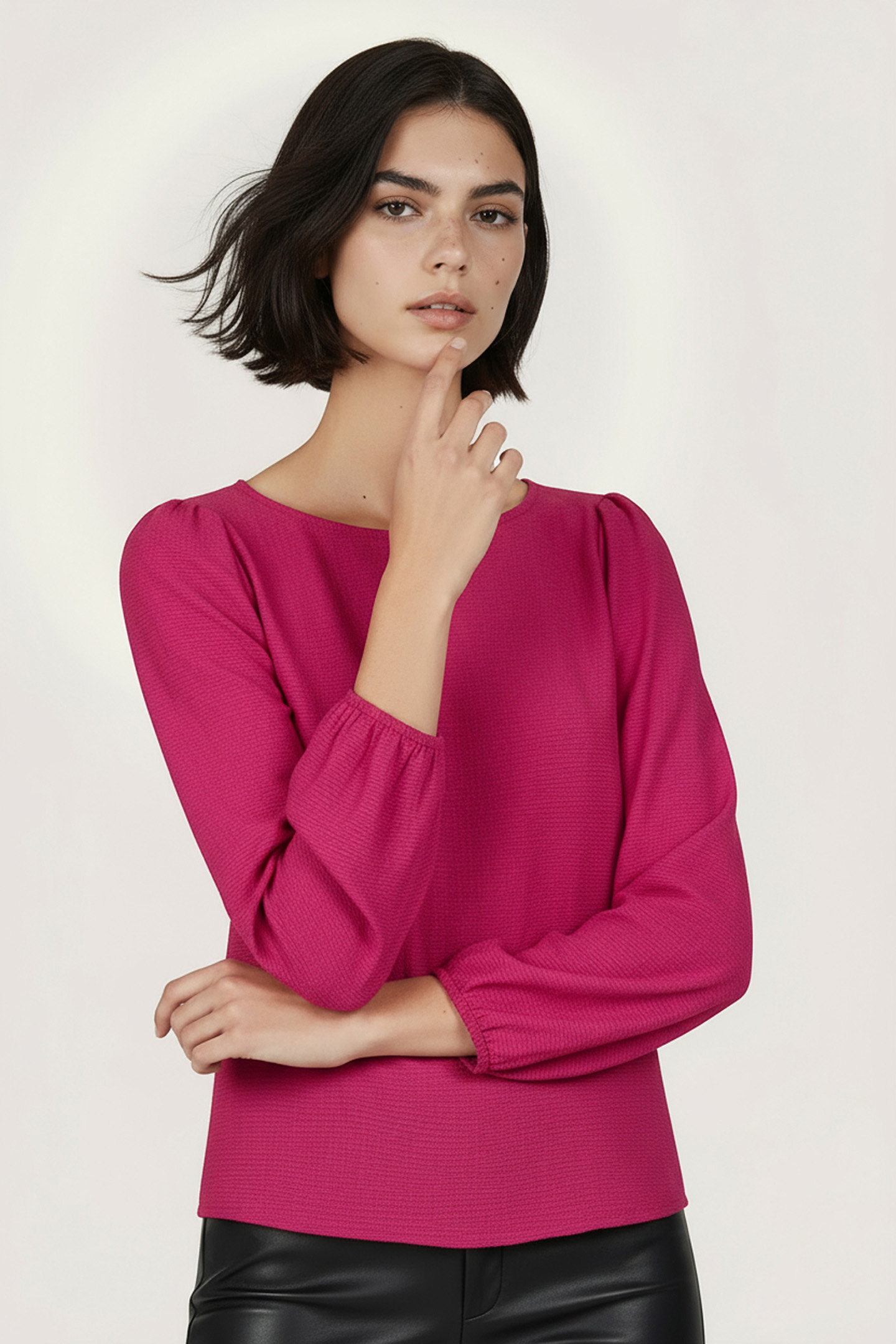 BLOUSE R-NECK STRUCTURE FUCHSIA 1