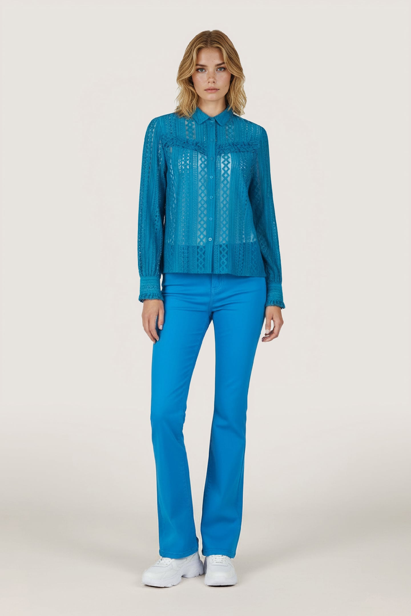 BLOUSE LACE PUFF SLVE PETROL 2