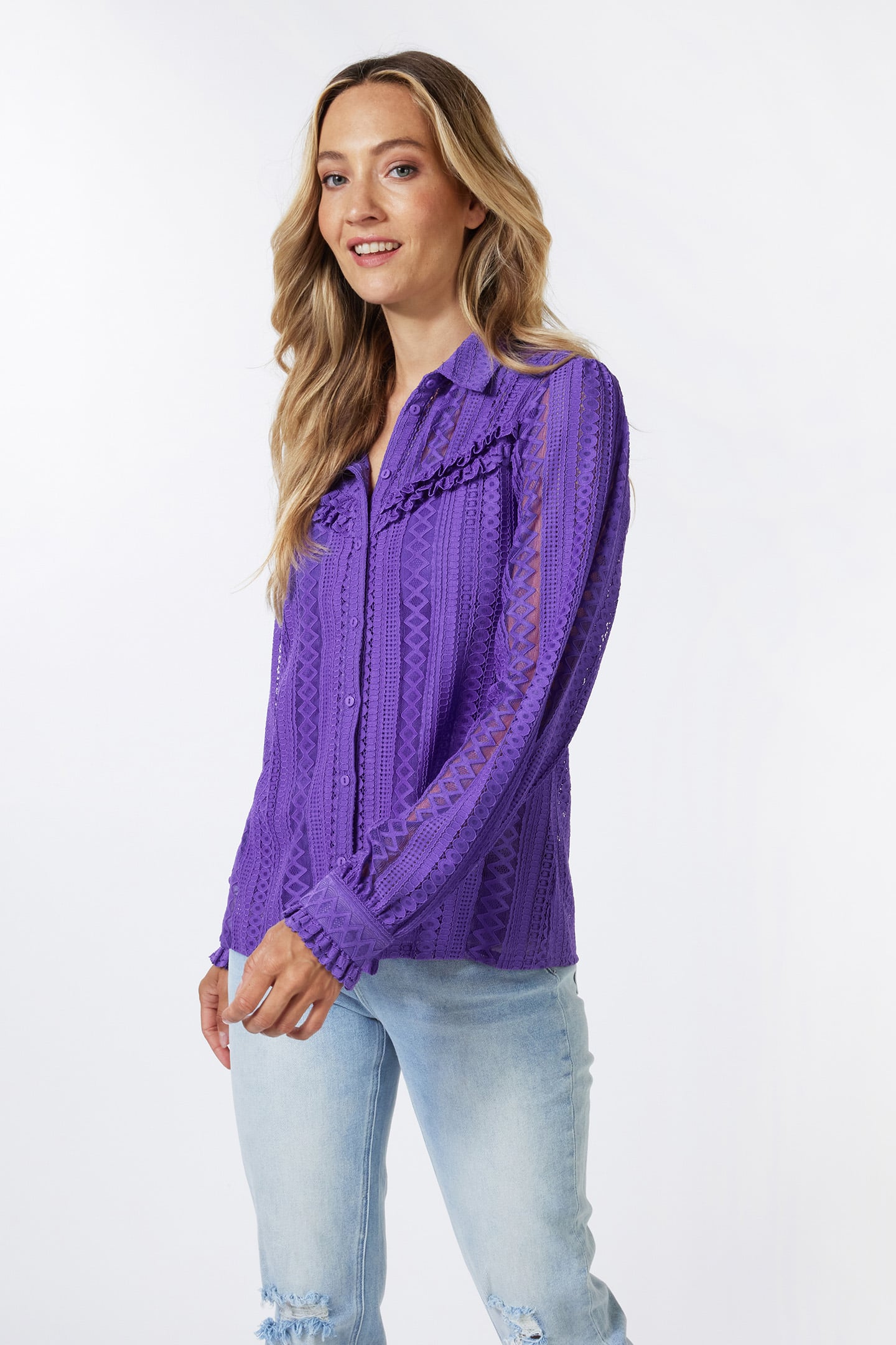 BLOUSE LACE PUFF SLVE DEEP LAVENDER 1