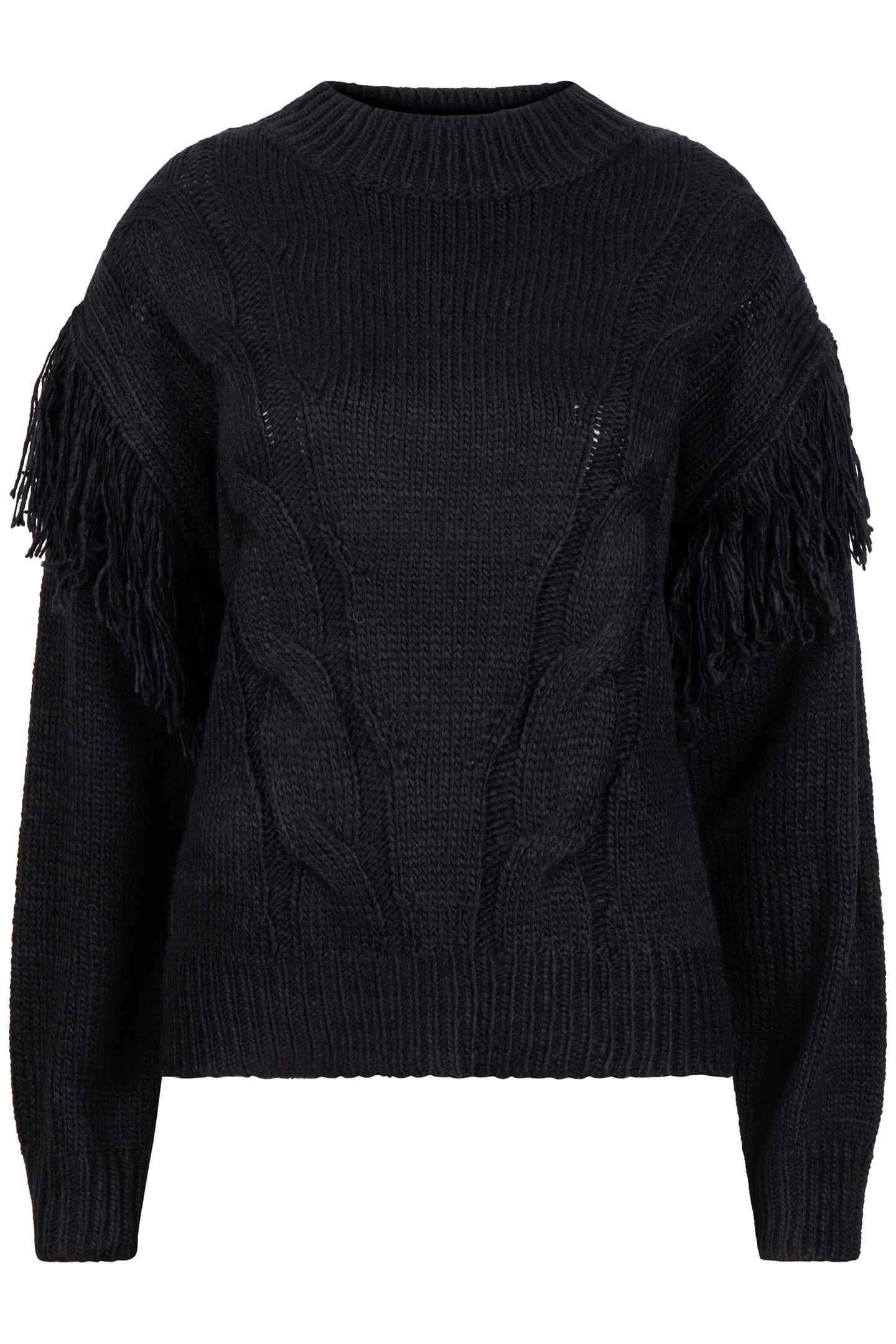 SWEATER CABLE & FRINGES BLACK 4