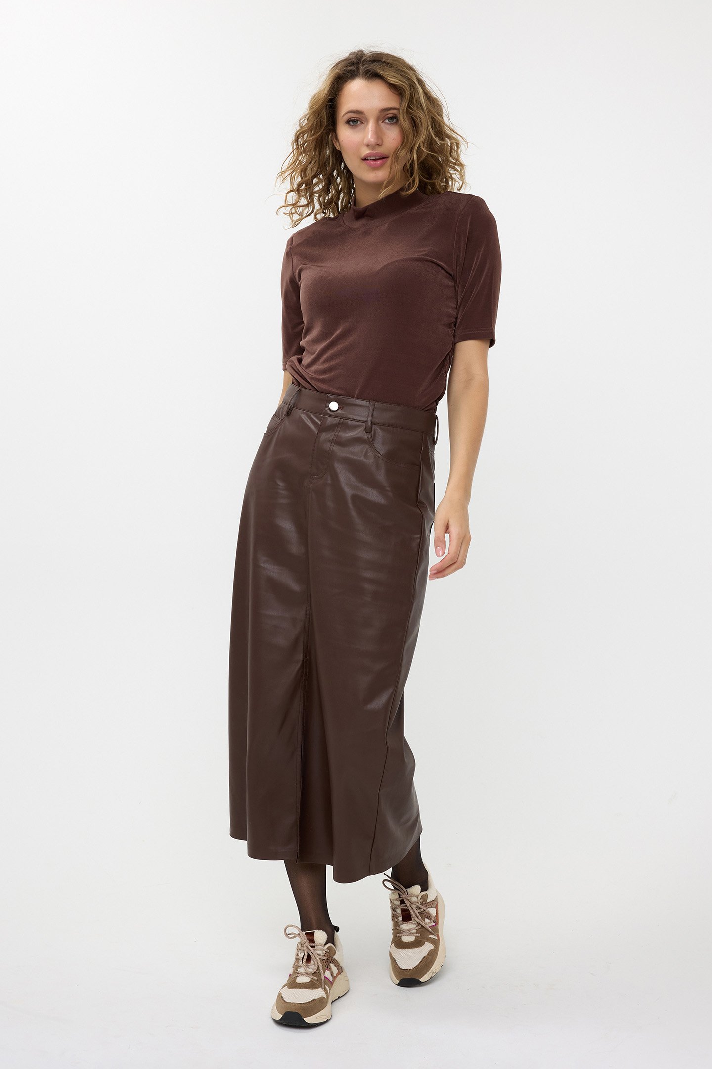 SKIRT LONG SPLIT VEGAN LEATHER CHOCOLATE 2