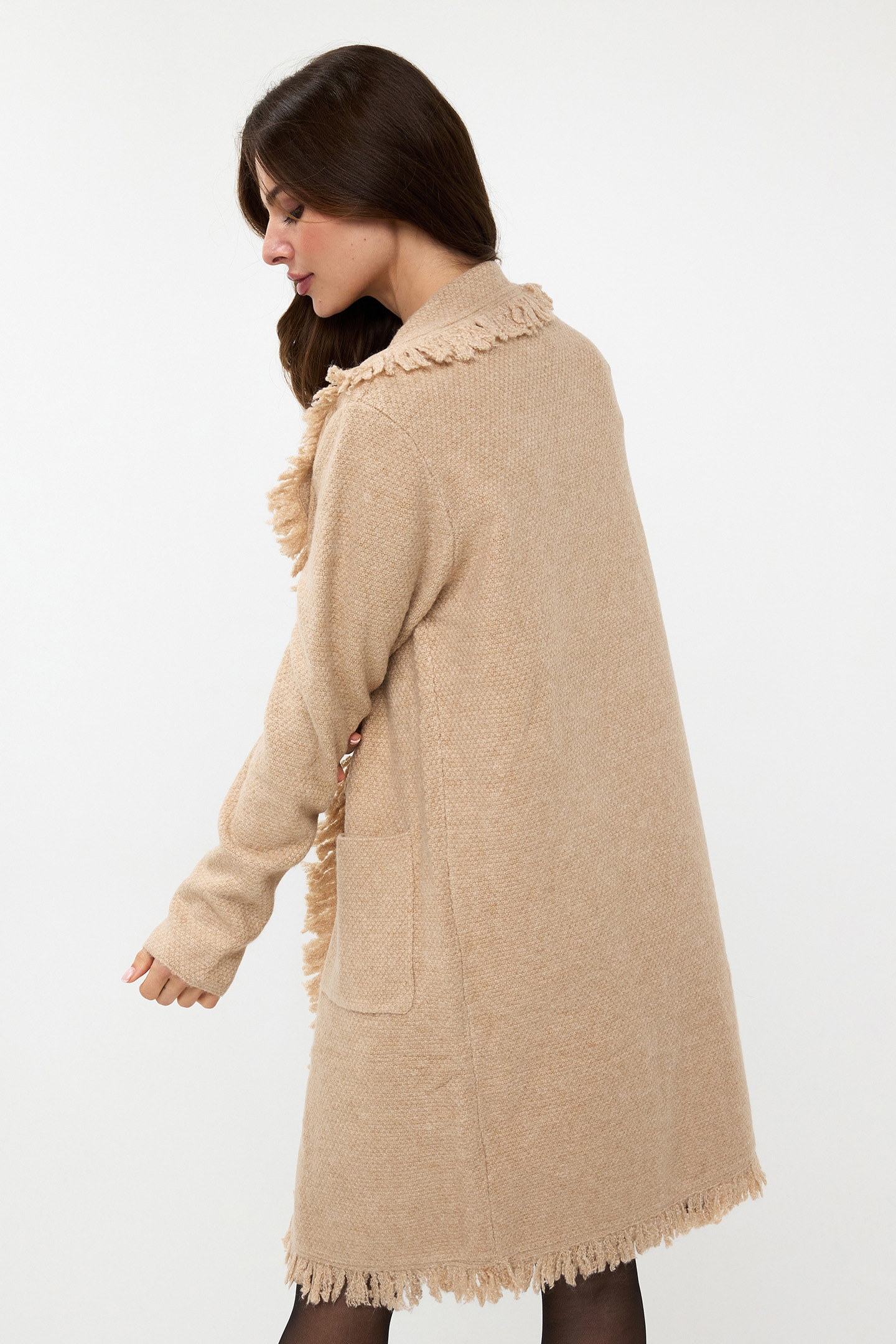 CARDIGAN LONG FRINGES SAND 3