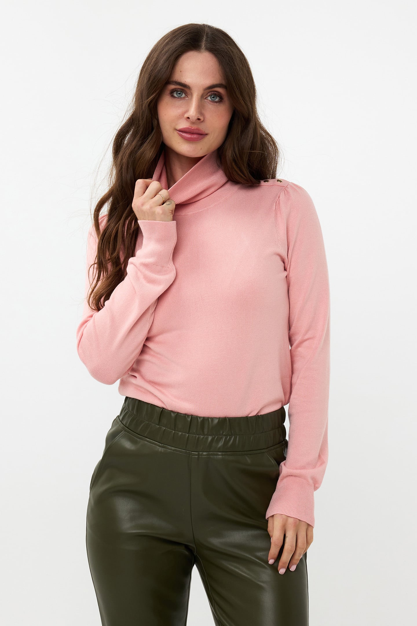 SWEATER FANCY DETAIL SHLDR BASIC KNIT BLUSH 1