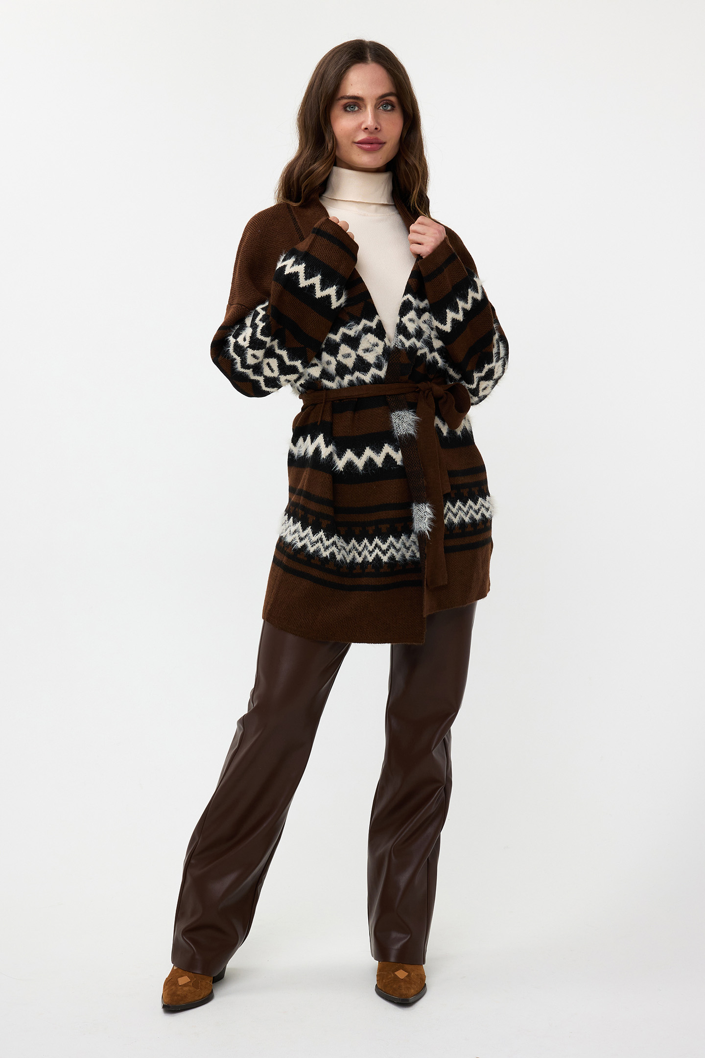 CARDIGAN HAIRY ETHNIC STRIPE CHOCOLATE 2