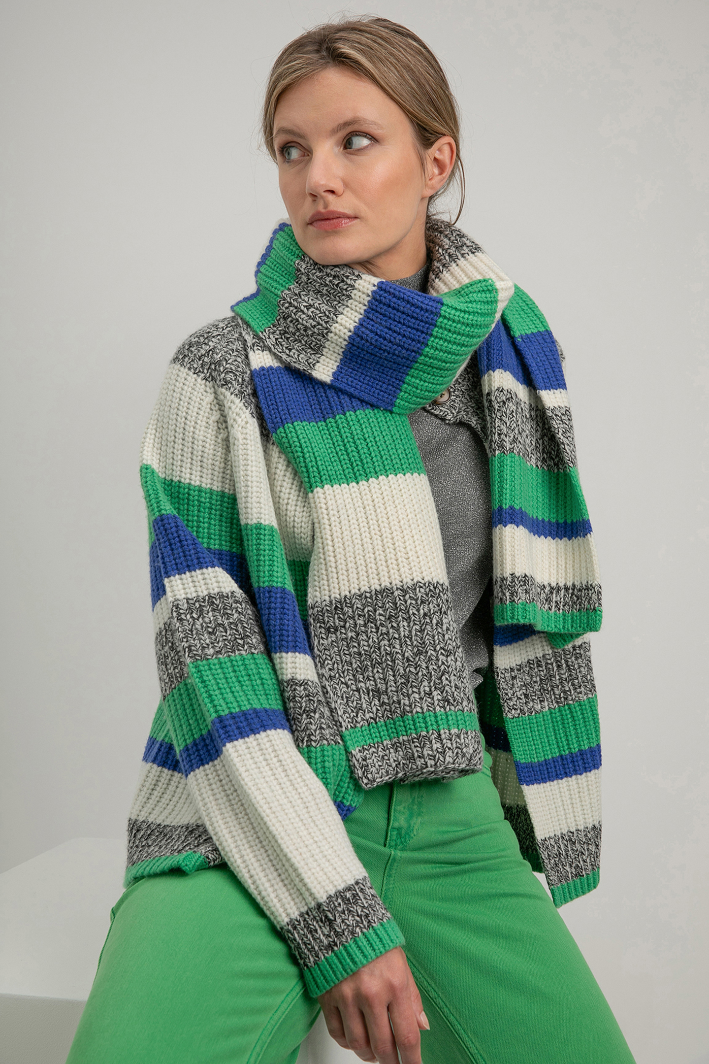 SABRINA SCARF PARROT GREEN STRIPE 1