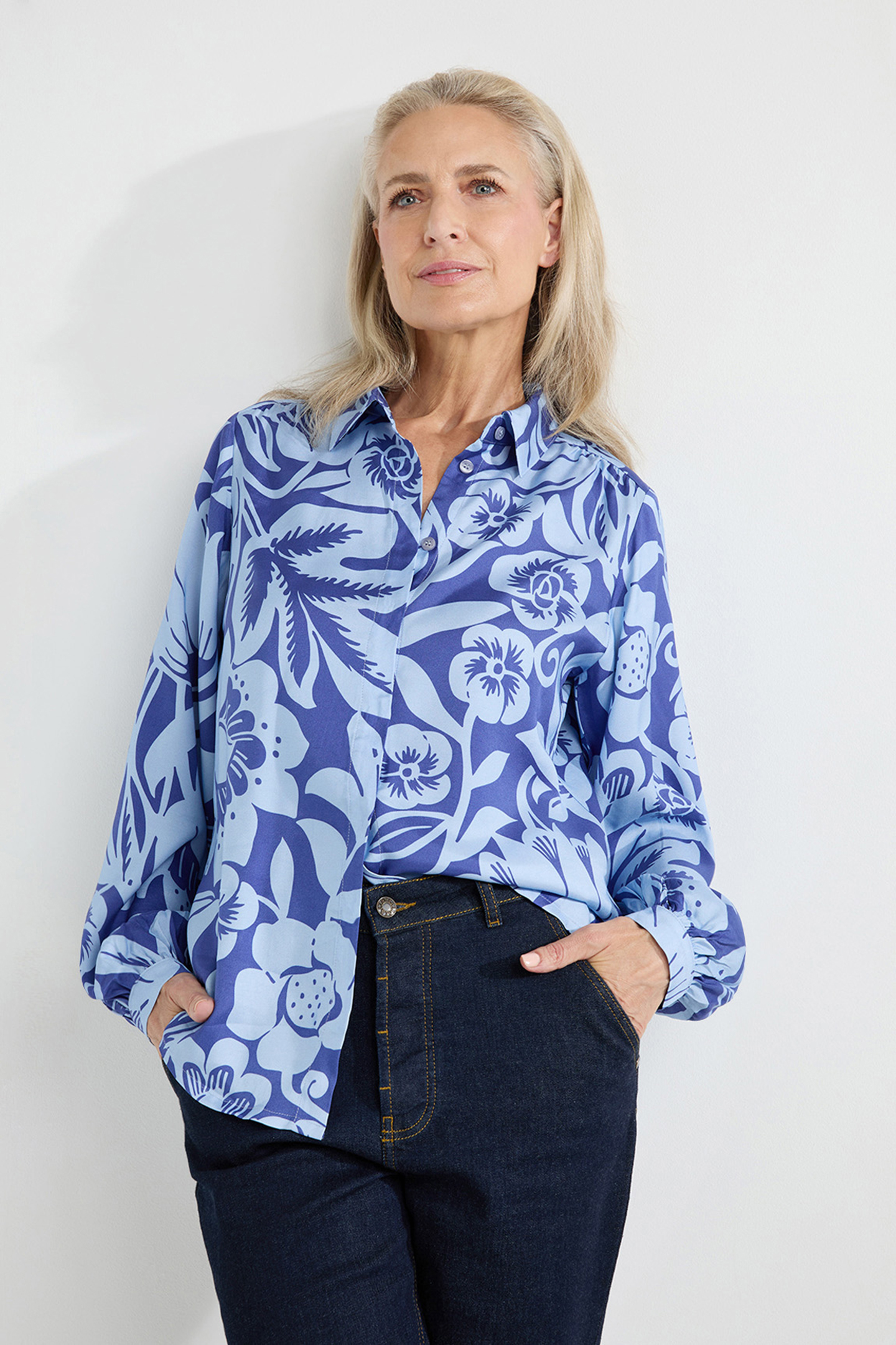 ARMAND BLOUSE OCEAN BLUE PRINT 1