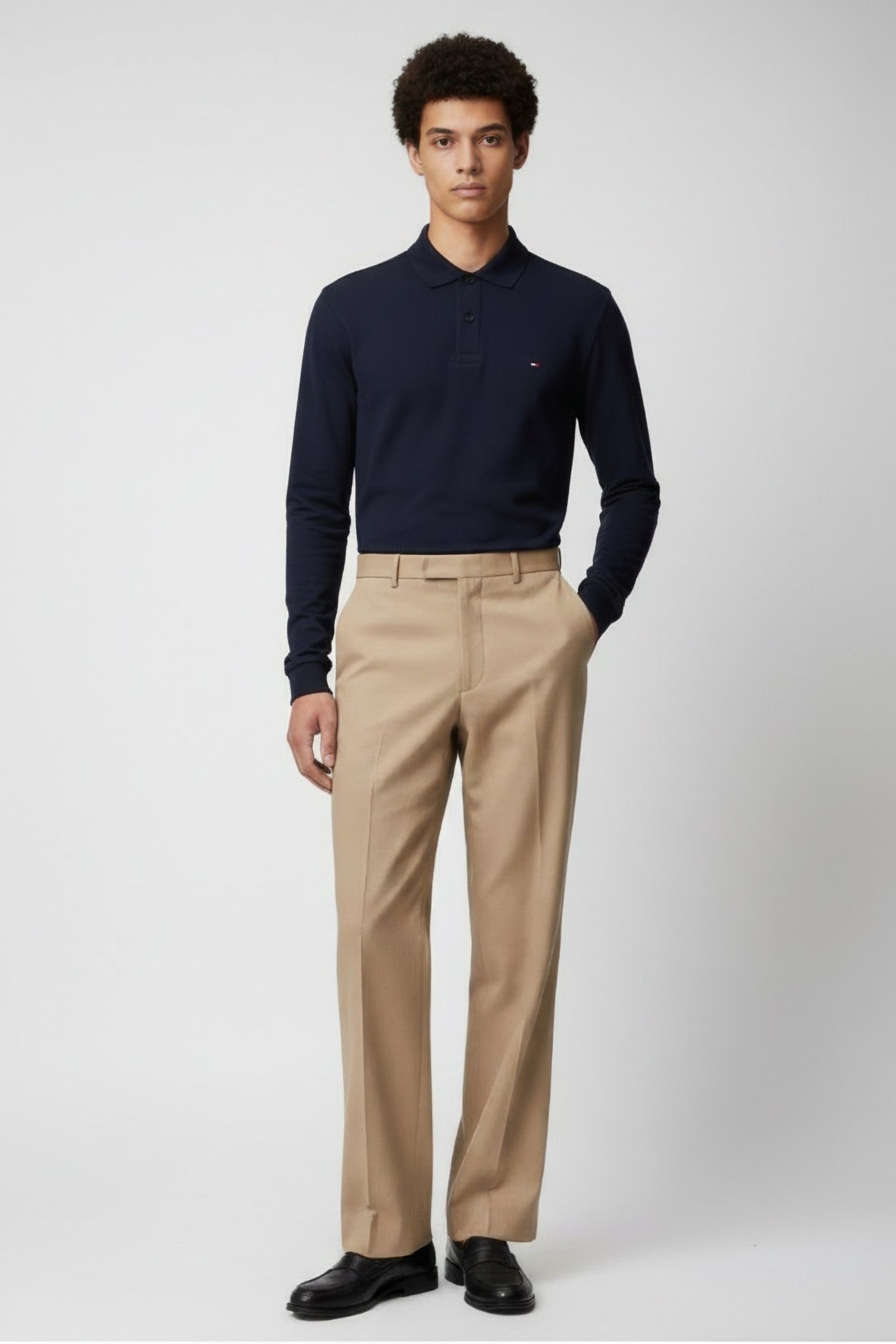 REGULAR FIT LONG SLEEVE POLO SHIRT NAVY BLUE 1