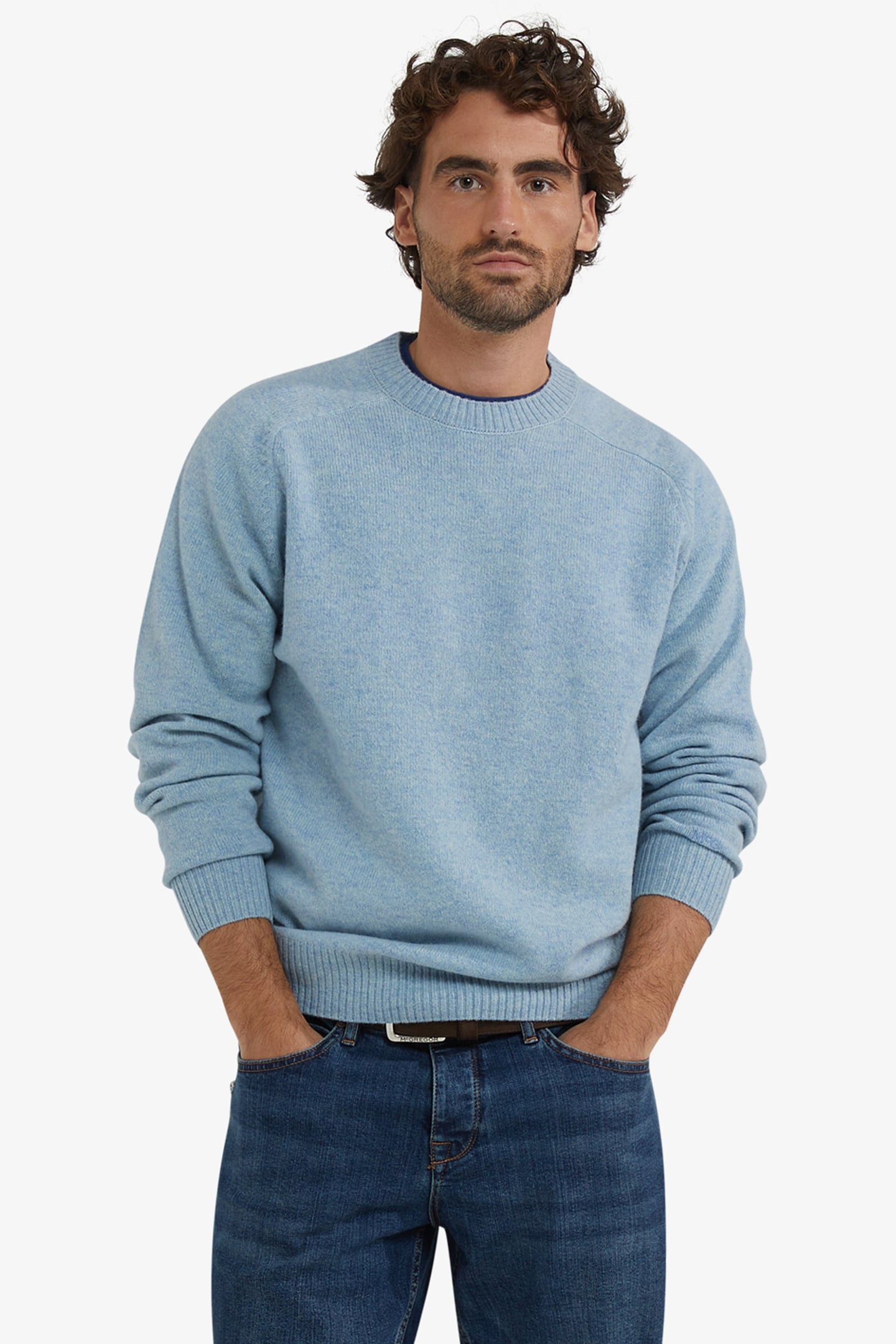 LAMBSWOOL CREW NECK SWEATER ICE BLUE 1