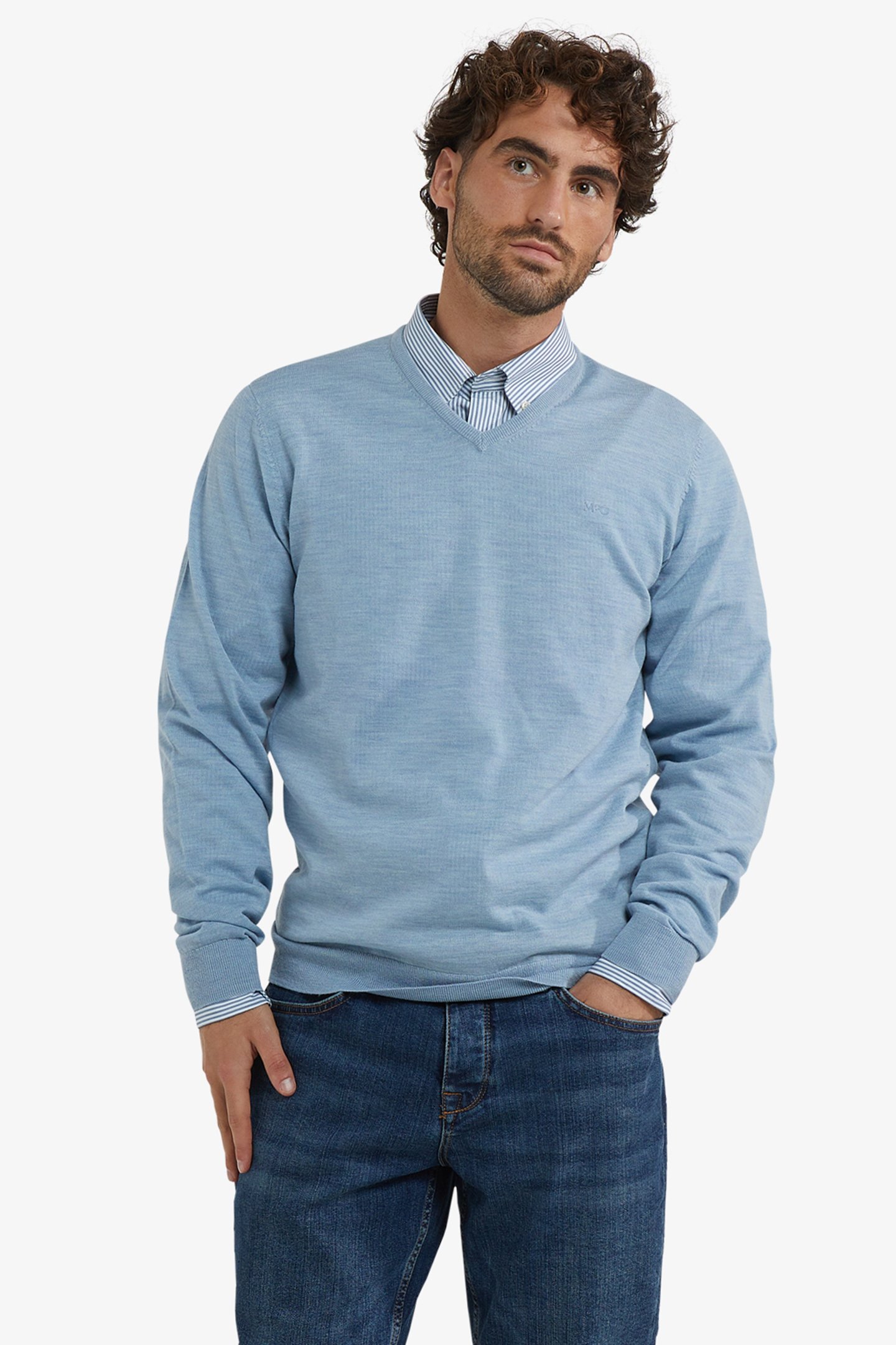 FINE MERINO V-NECK SWEATER LIGHT BLUE 1