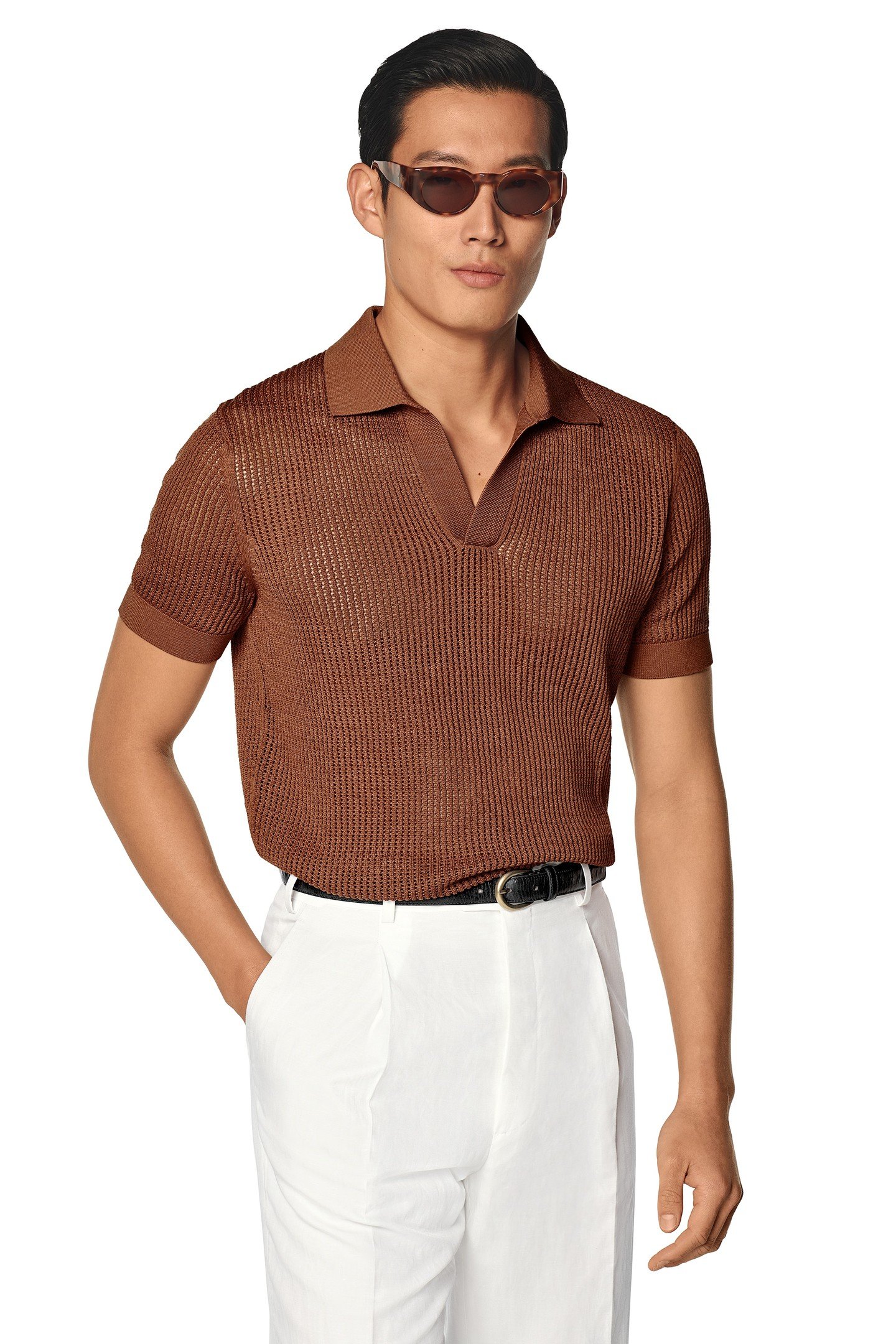SS BUTTONLESS POLO CROCHET RUST DARK ORANGE 1