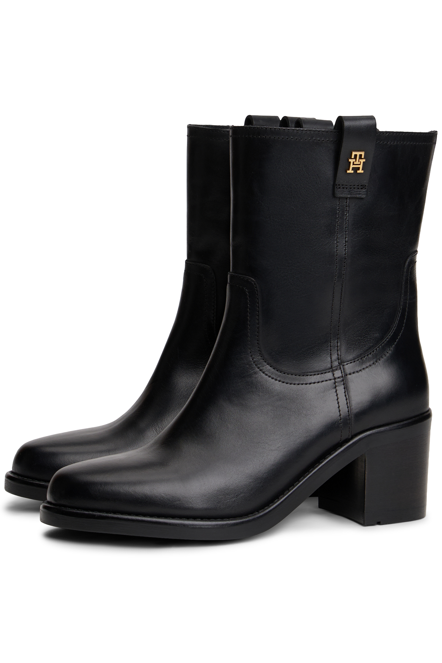 LEATHER BLOCK HEEL RIDING BOOTS BLACK 2