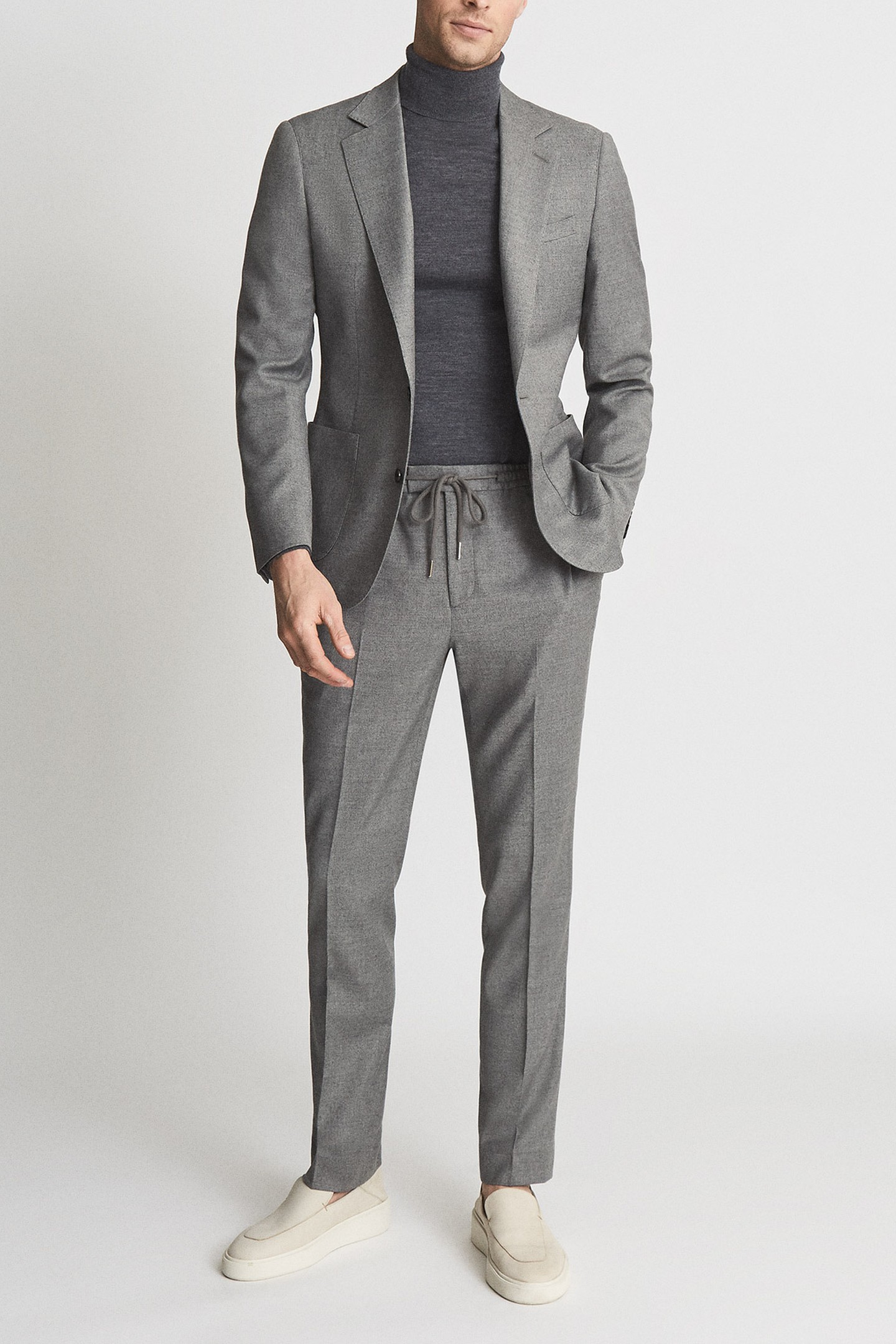 WOOL ELASTICATED WAIST MIXER TROUSER SOFT GREY 1