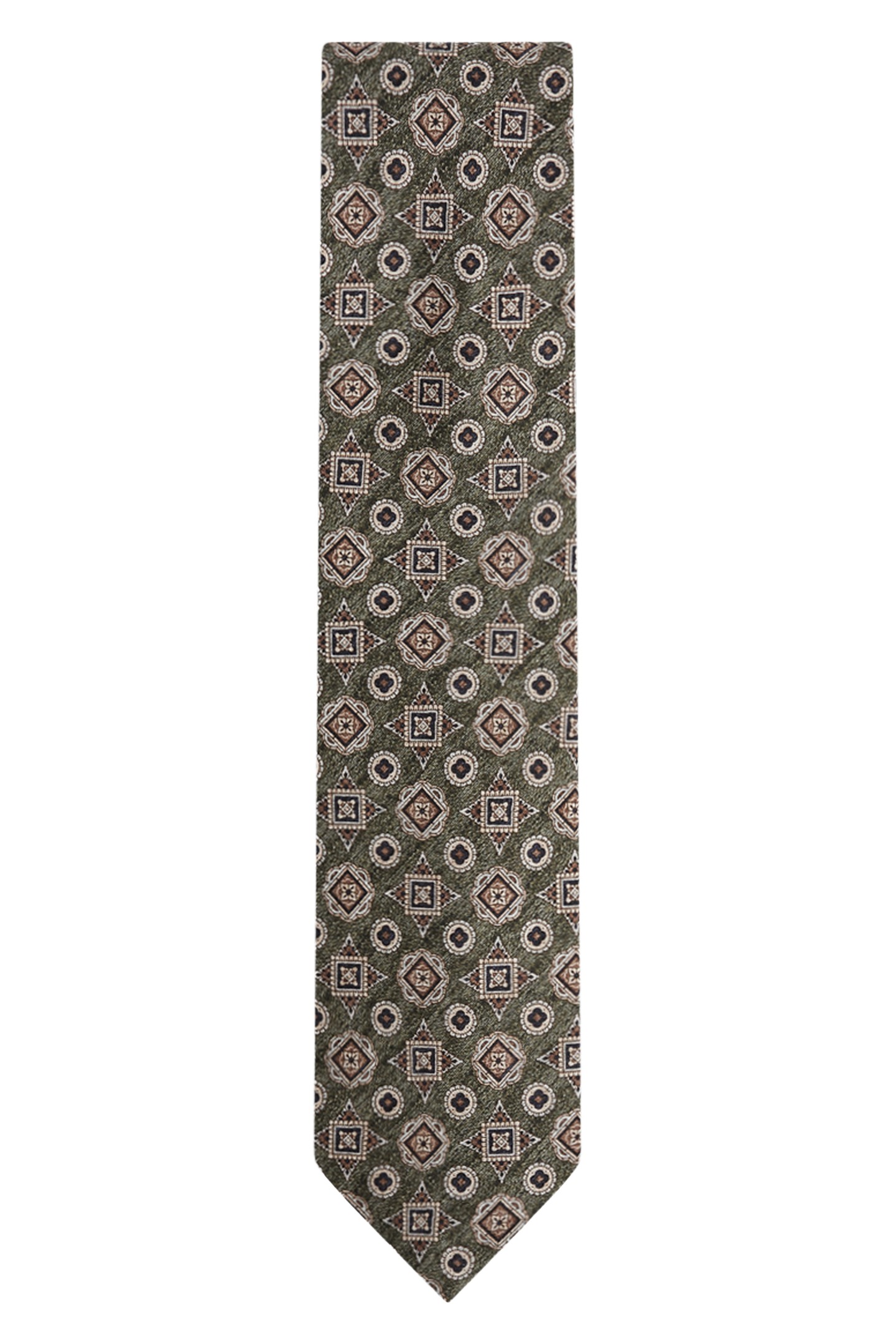 MIXED MEDALLION SILK TIE OLIVE MELANGE 2