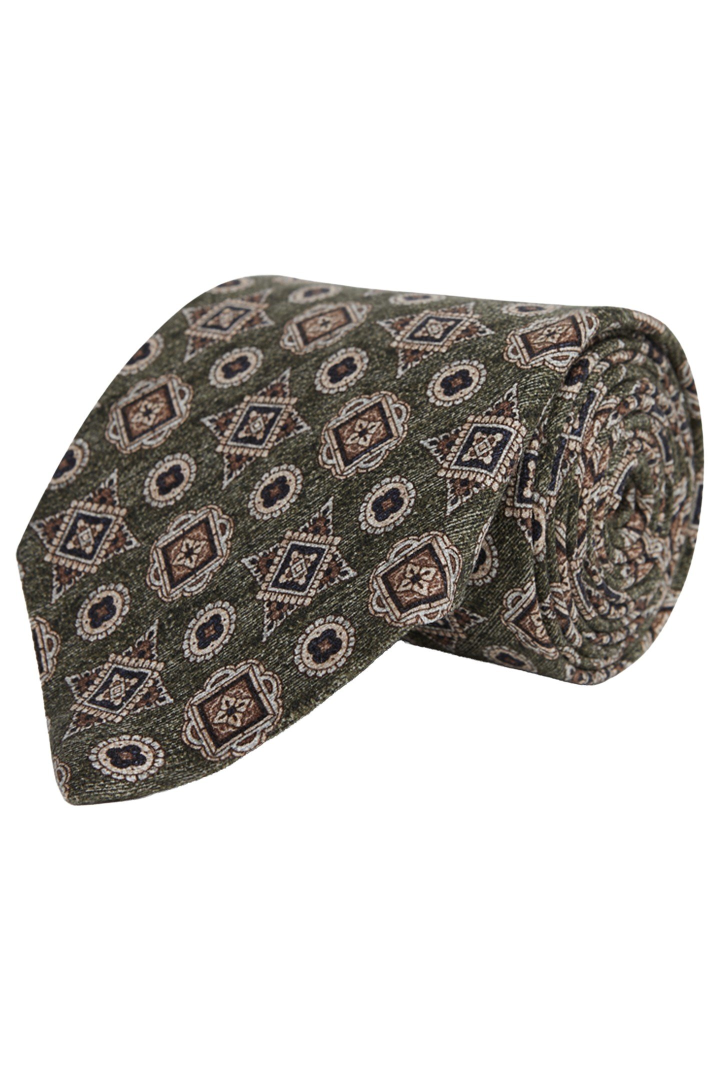 MIXED MEDALLION SILK TIE OLIVE MELANGE 3