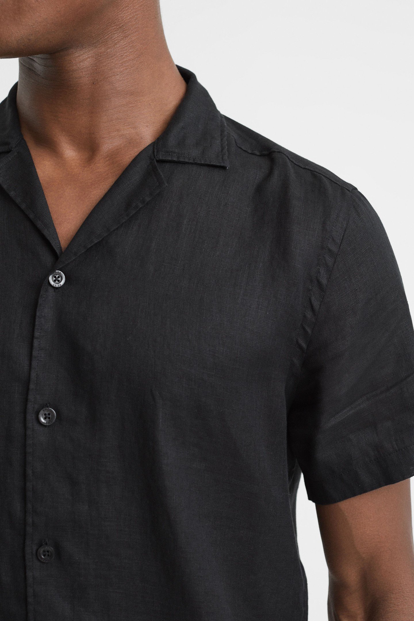 SHORTSLEEVE CUBAN COLLAR LINEN SHIRT BLACK 3