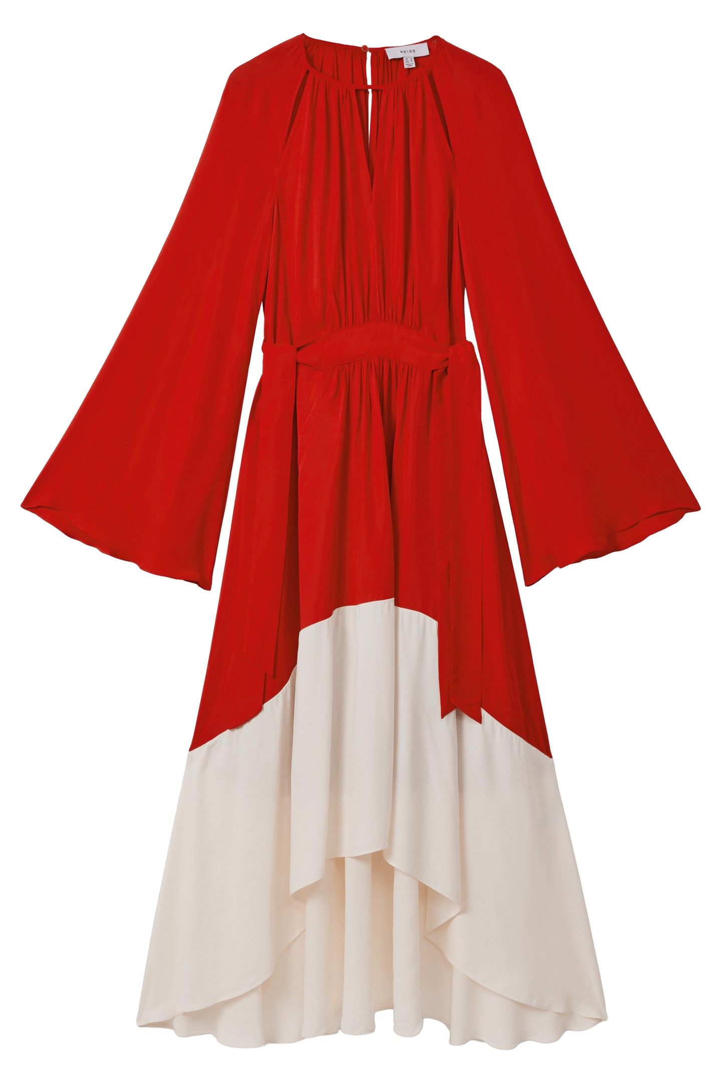 COLOUR BLOCK MIDI DRESS RED/CREAM 5