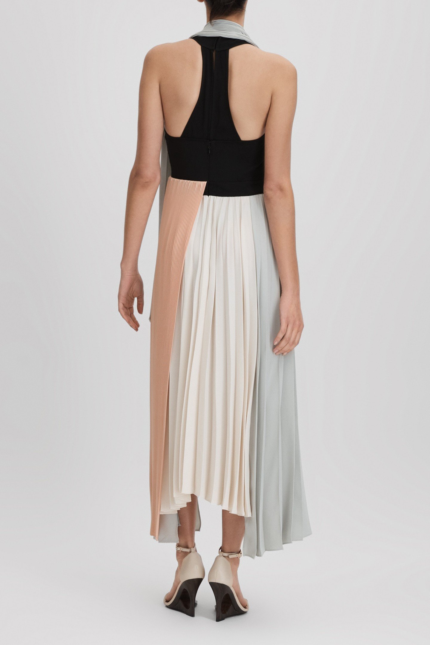 COLOUR BLOCK PLEATED MIDI DRESS PINK/CREAM 4