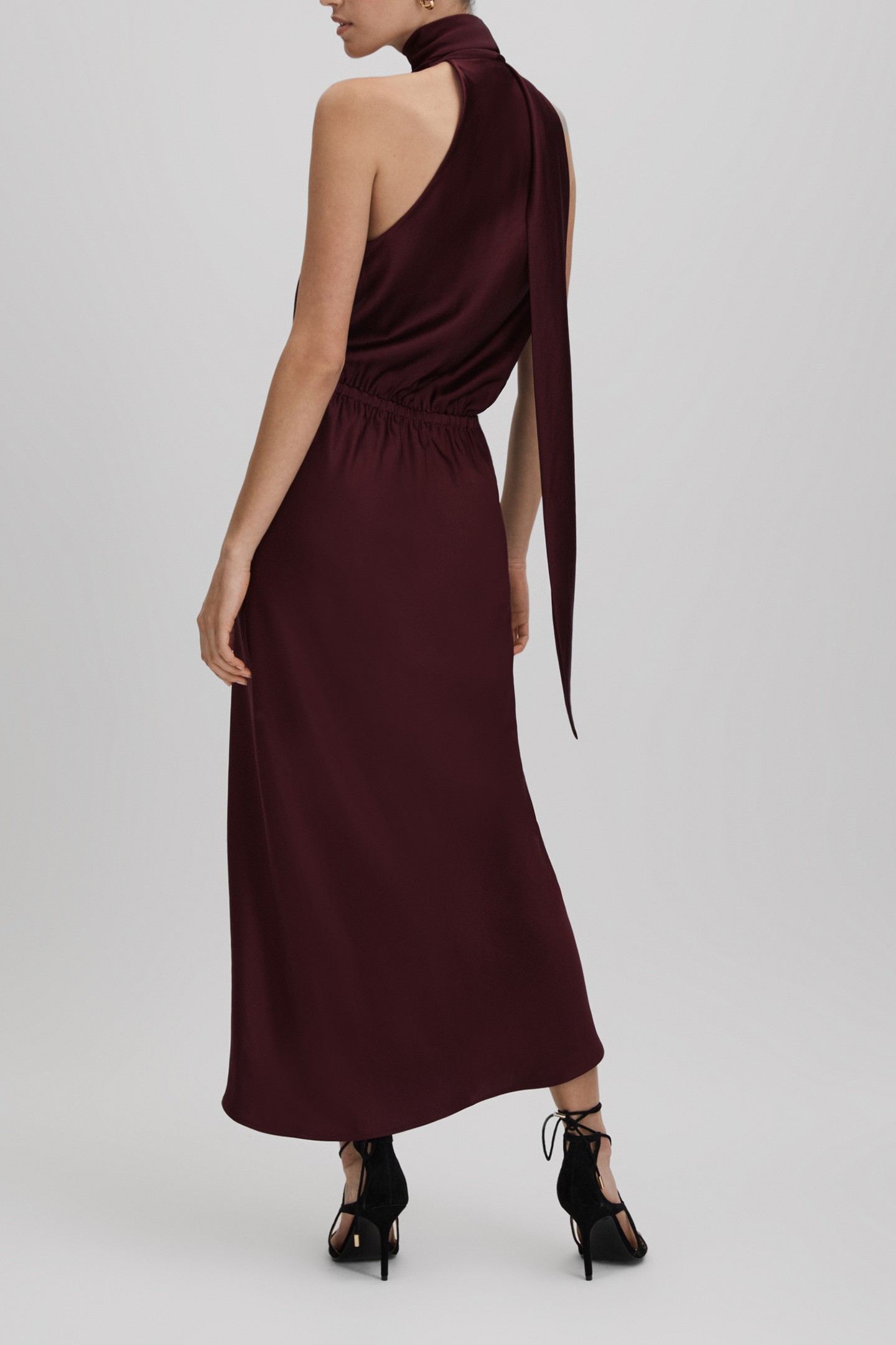 SATIN DRAPE OCCASION DRESS BURGUNDY 2