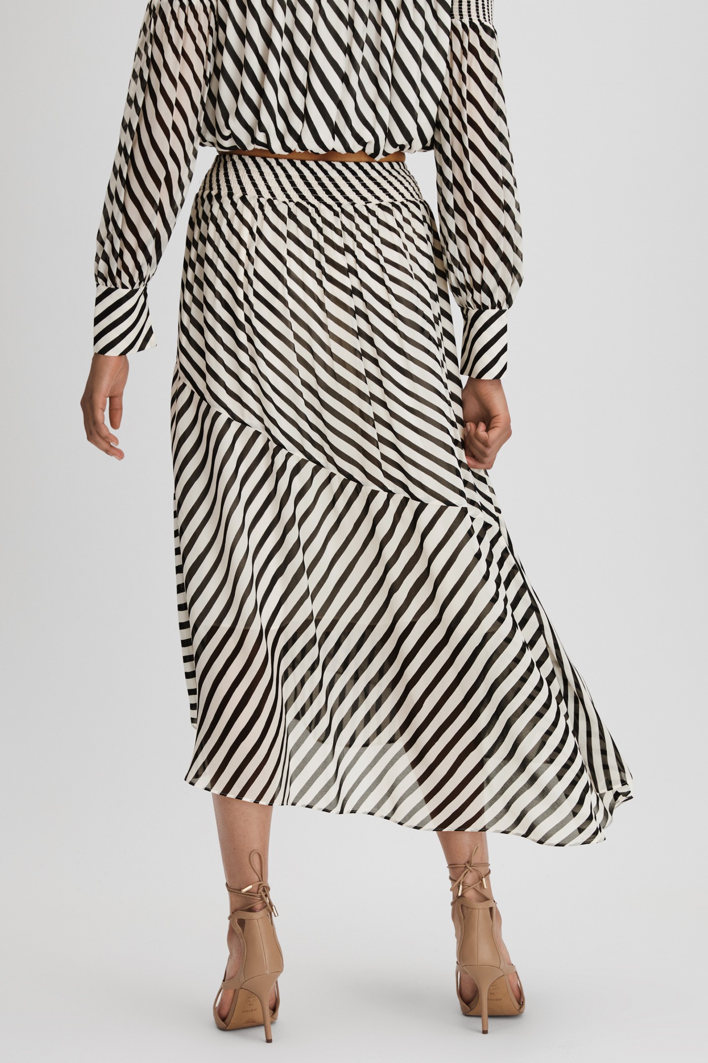 STRIPE ASYMMETRIC MIDI SKIRT BLACK/CREAM 2