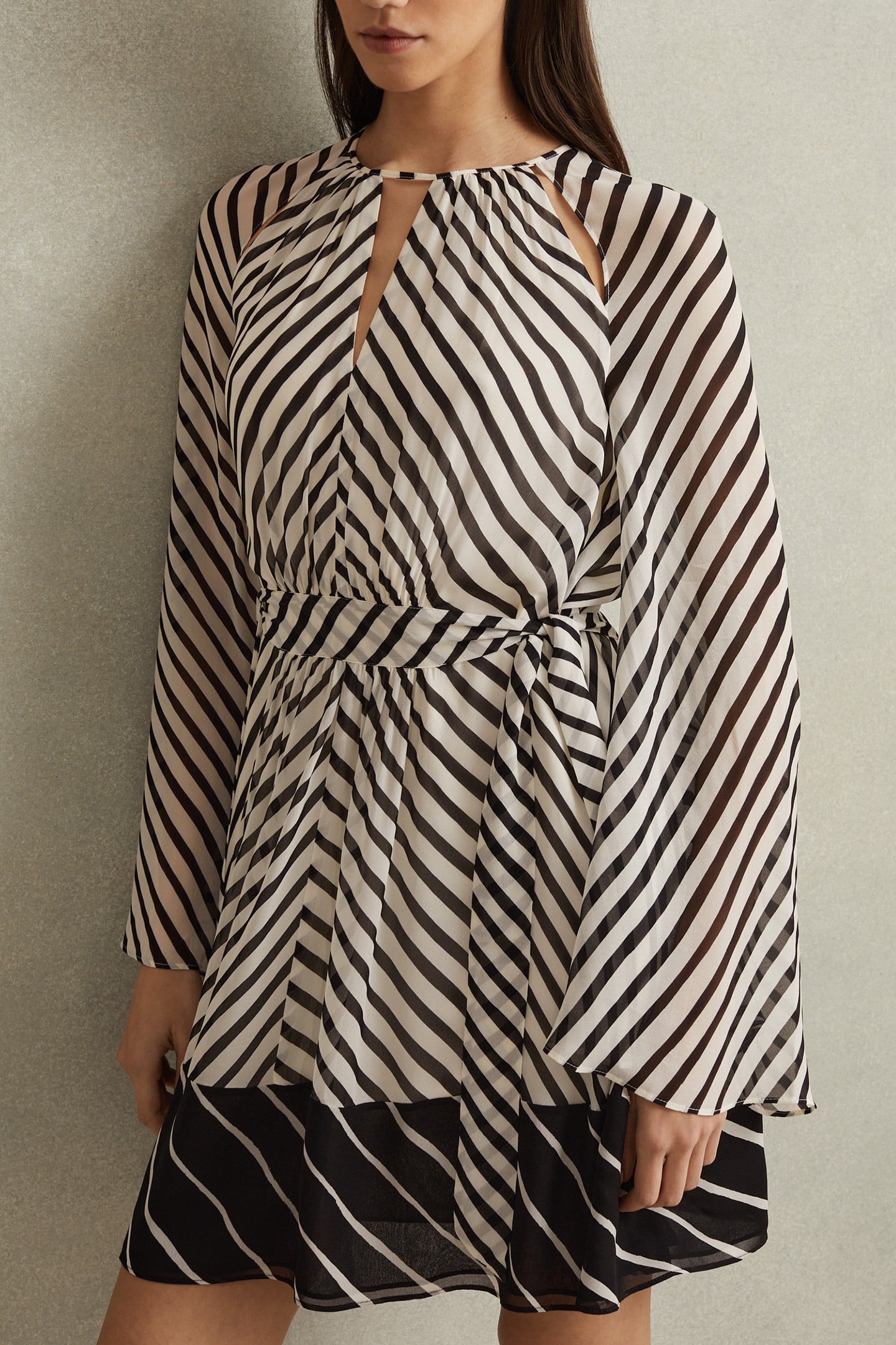 COLOR BLOCK STRIPE PRINT FLIPPY DRESS BLACK/NEUTRAL 1