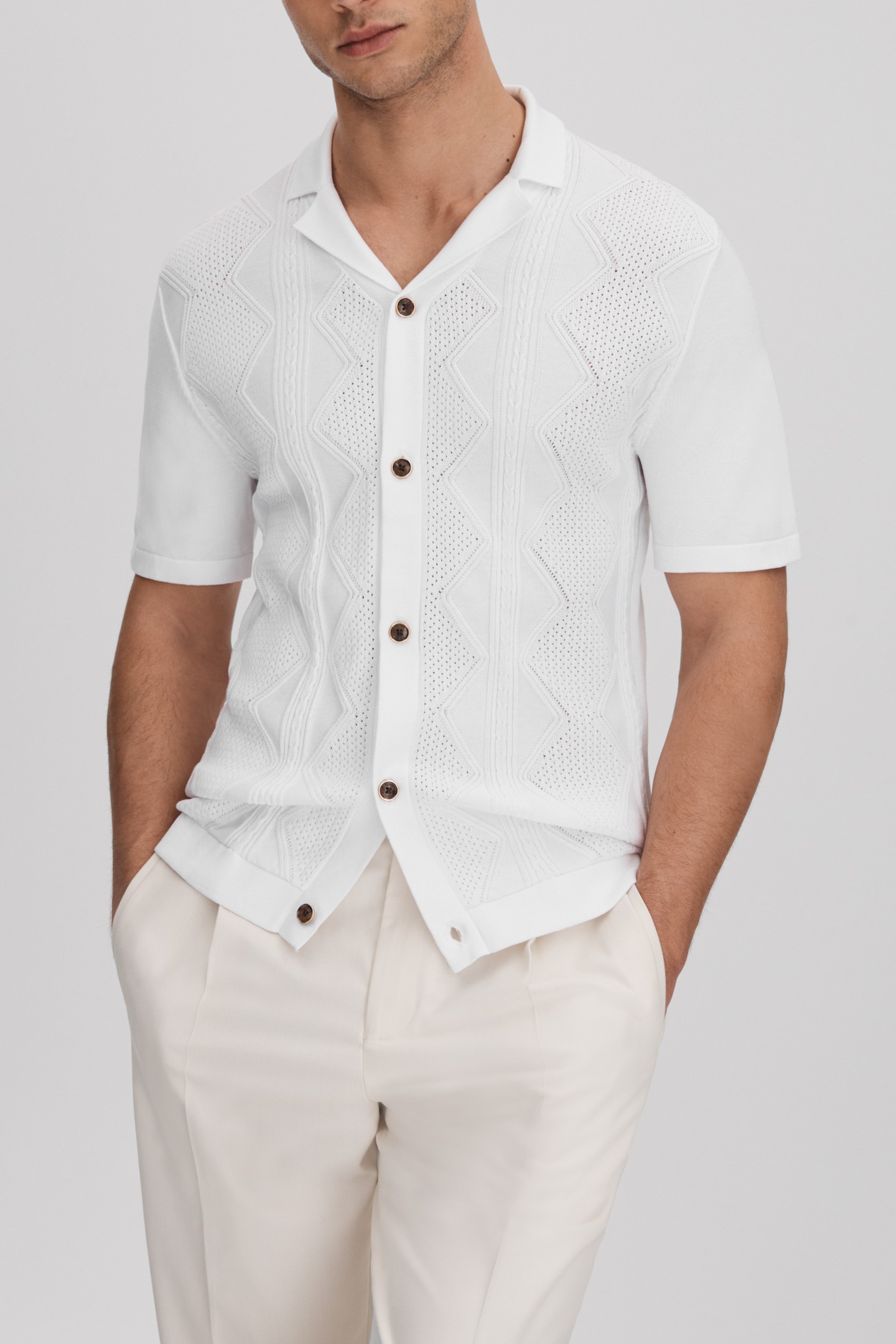 SHORTSLEEVE CUBAN PATTERN TEXTURED SHIRT WHITE 1