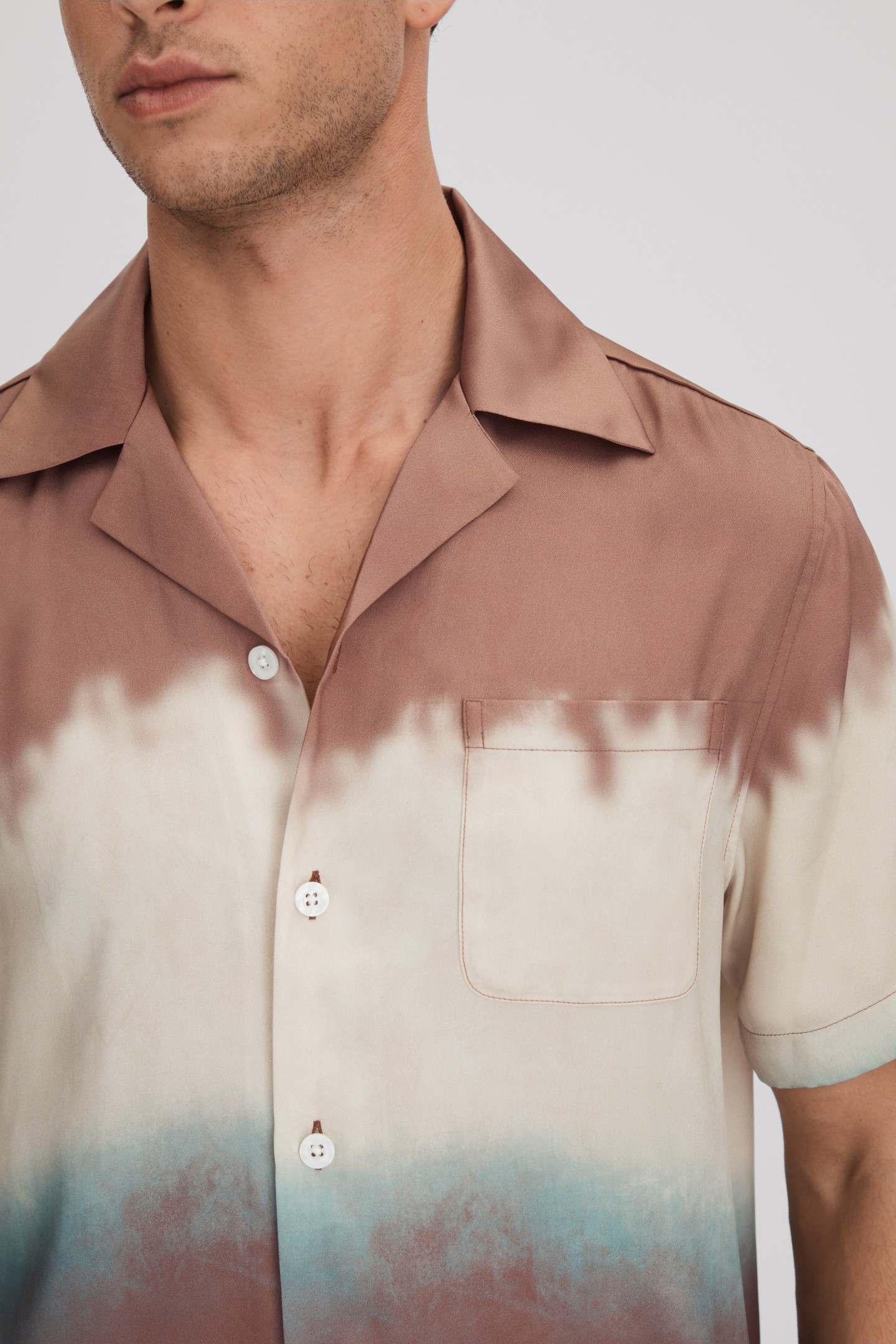 SHORTSLEEVE CUBAN OMBRE PRINT SHIRT TOBACCO 6