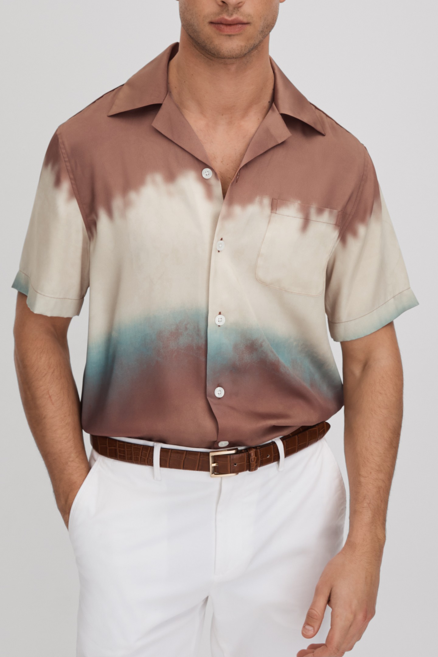 SHORTSLEEVE CUBAN OMBRE PRINT SHIRT TOBACCO 2