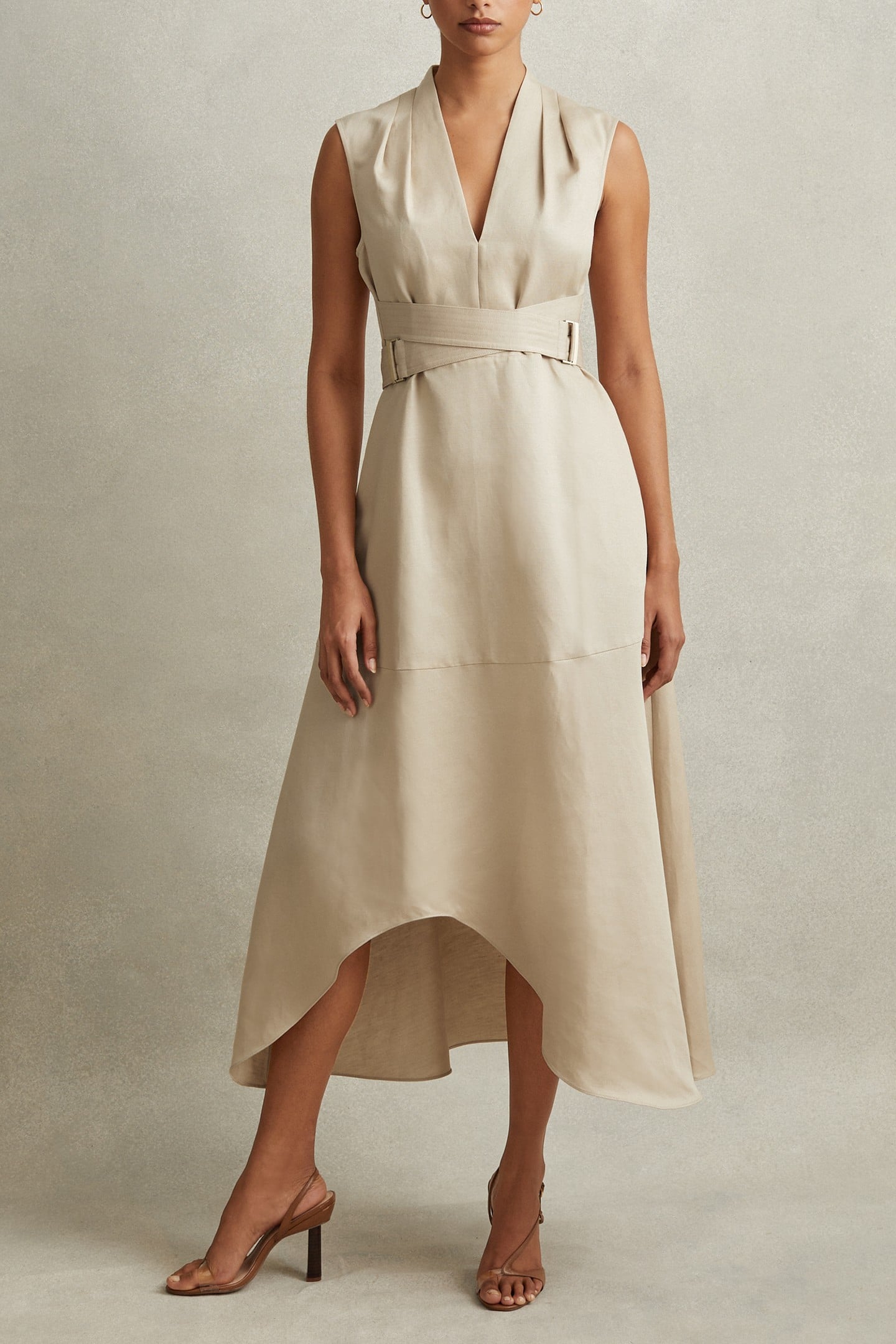 LINEN BELT DETAIL MIDI DRESS NEUTRAL 2