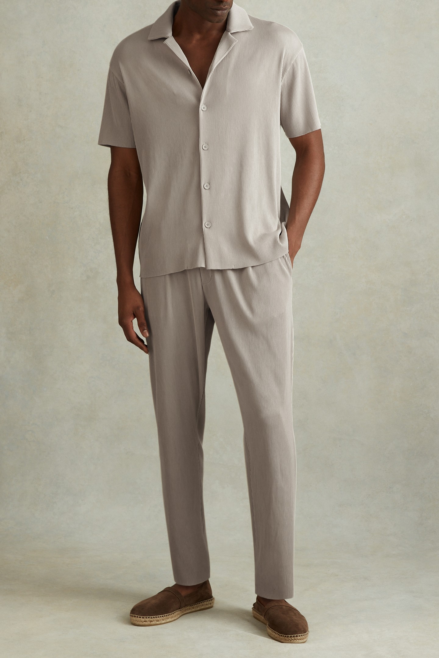 SHORTSLEEVE CUBAN OTTOMAN RIB BUTTON THROUGH SHIRT SILVER 1