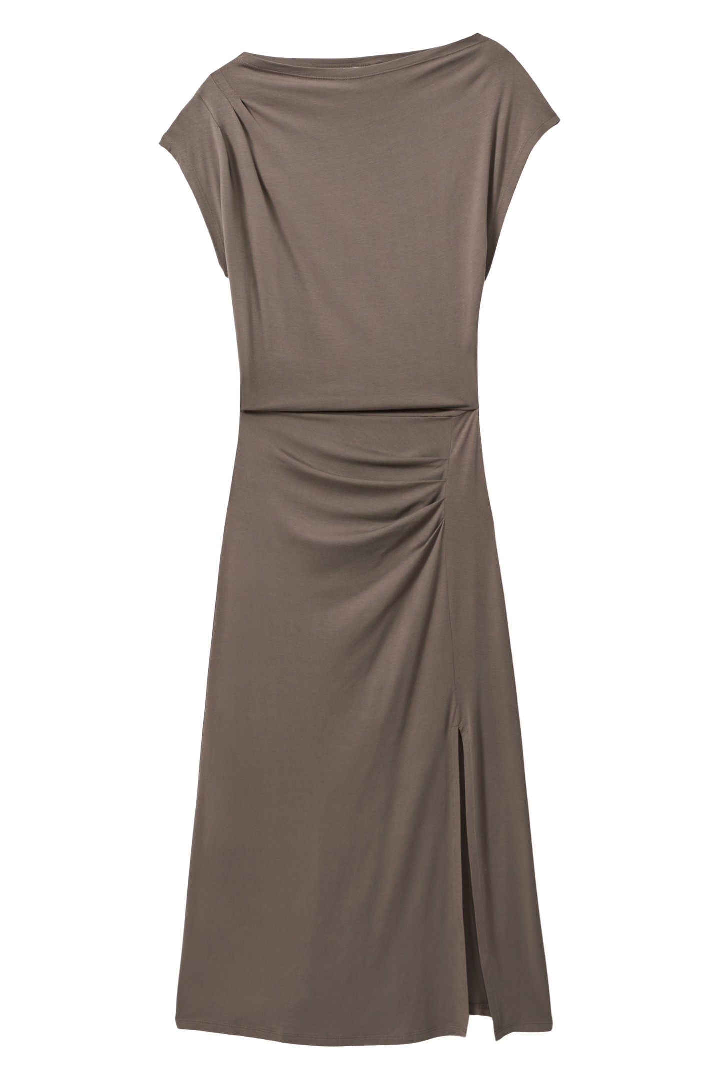 RUCHED DETAIL JERSEY MIDI DRESS MOCHA 4