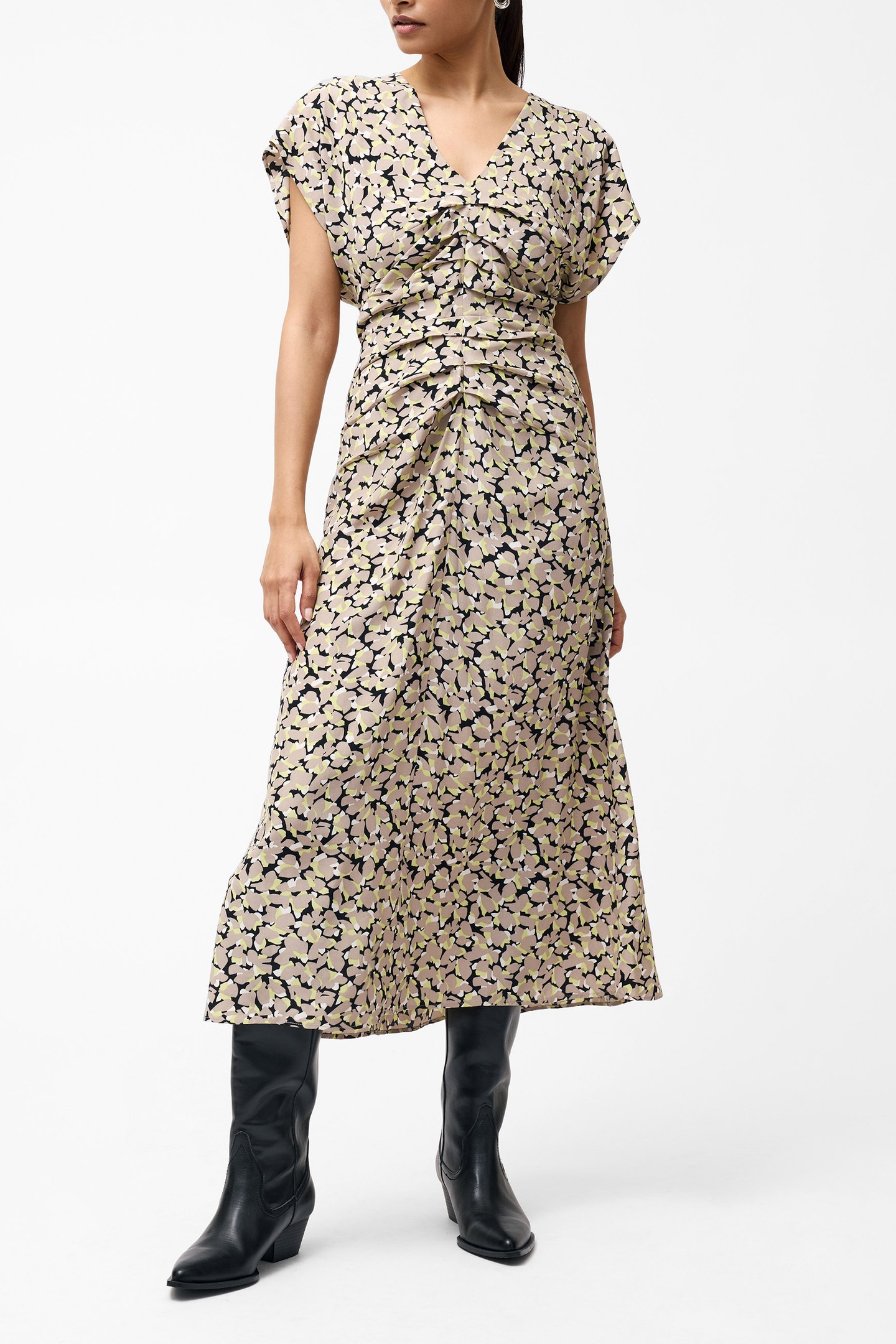 LILLIAN DRAPPED FRONT DRESS GOLDEN OLIVE KHAKI 4