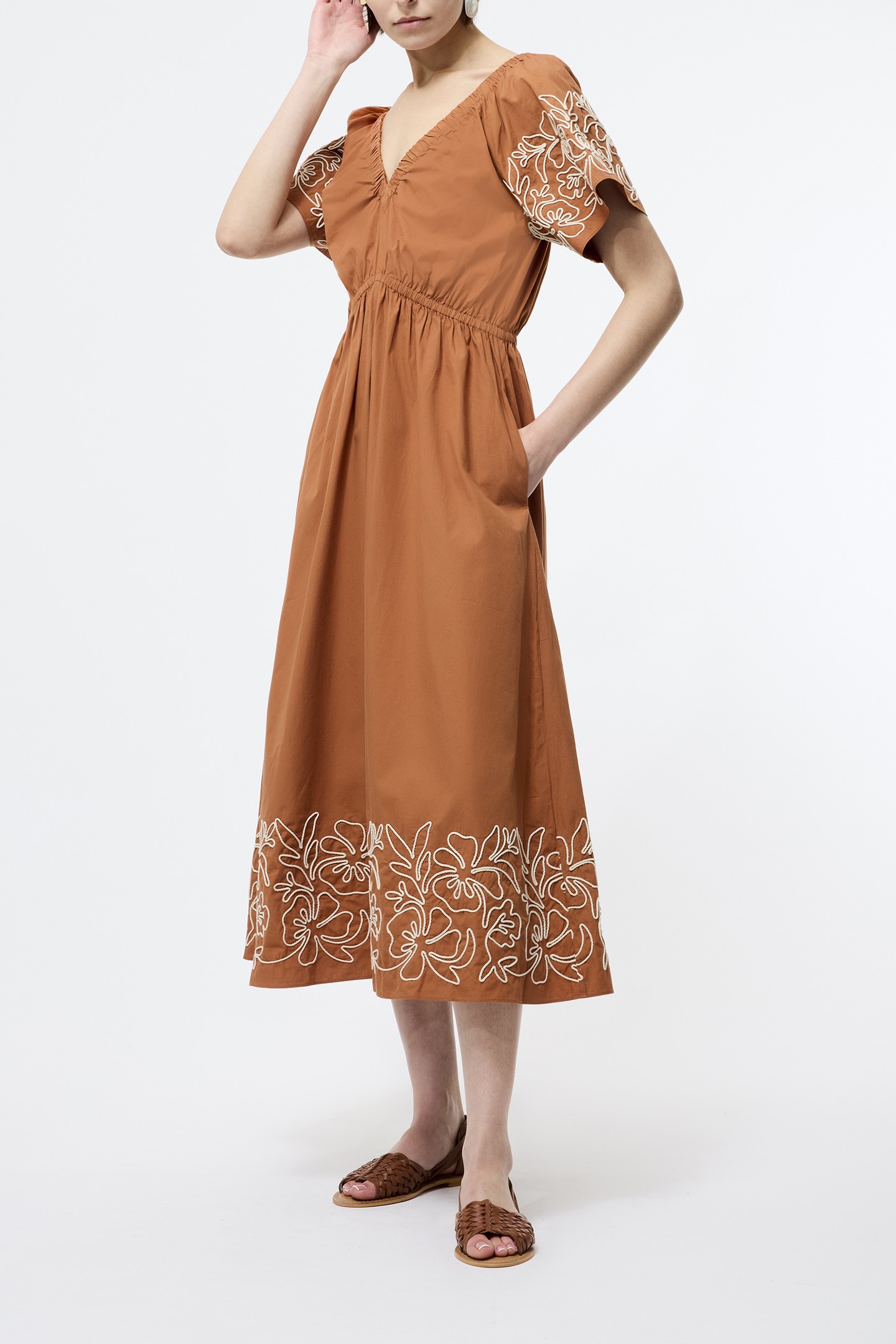 CAMBRIA COTTON EMBROIDERED DRS COFFEE BROWN by French Connection