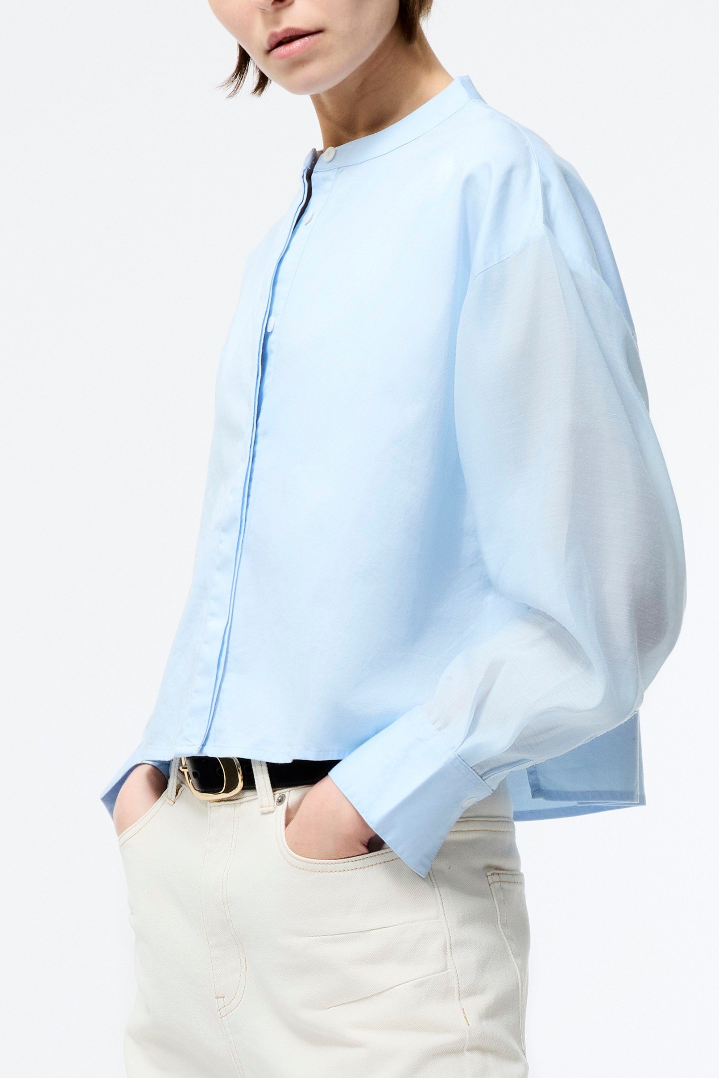 ALEXIS COTTON SHEER SLV SHIRT SKY BLUE 2