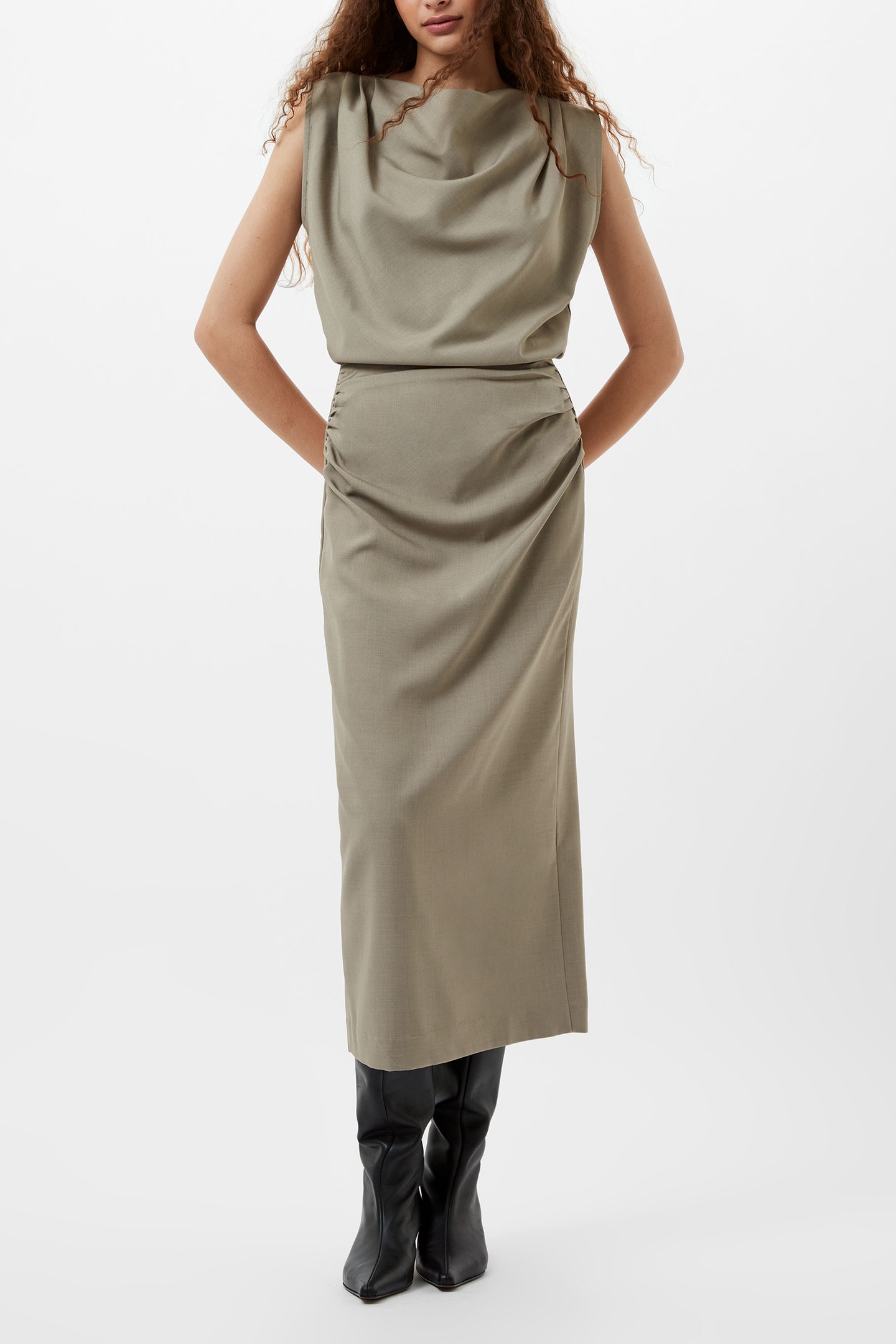 IMOLA RUCHED MIDI SKIRT GREEN SMOKE 1