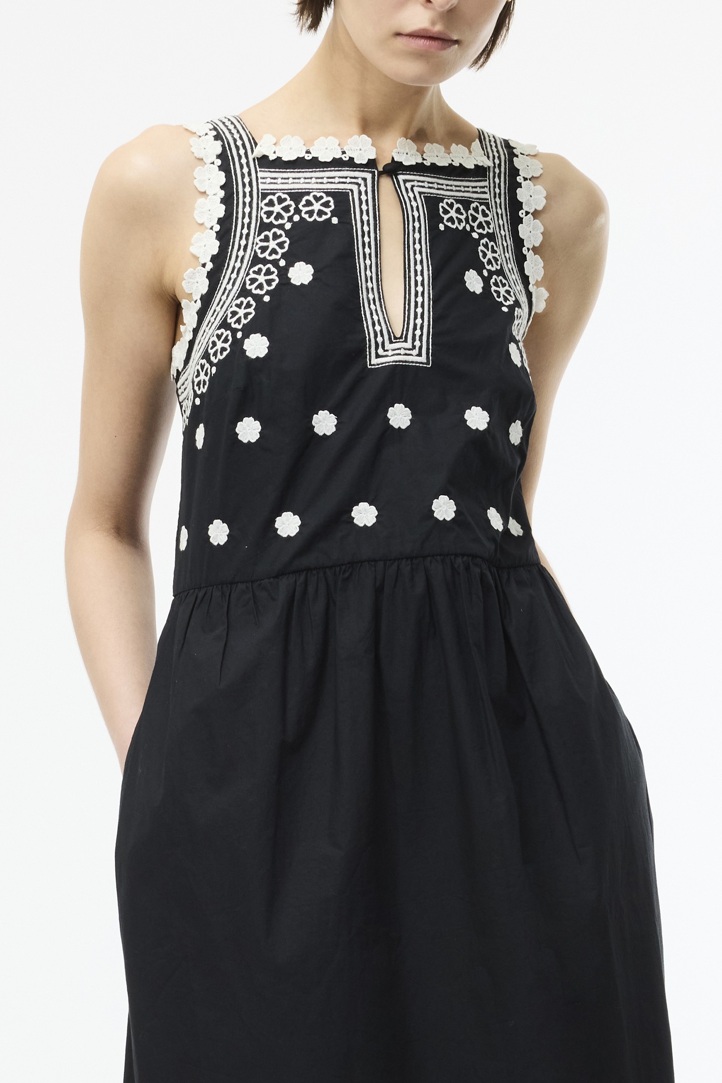 DEVIN POPLIN EMBROIDERED MIDI BLACK 1