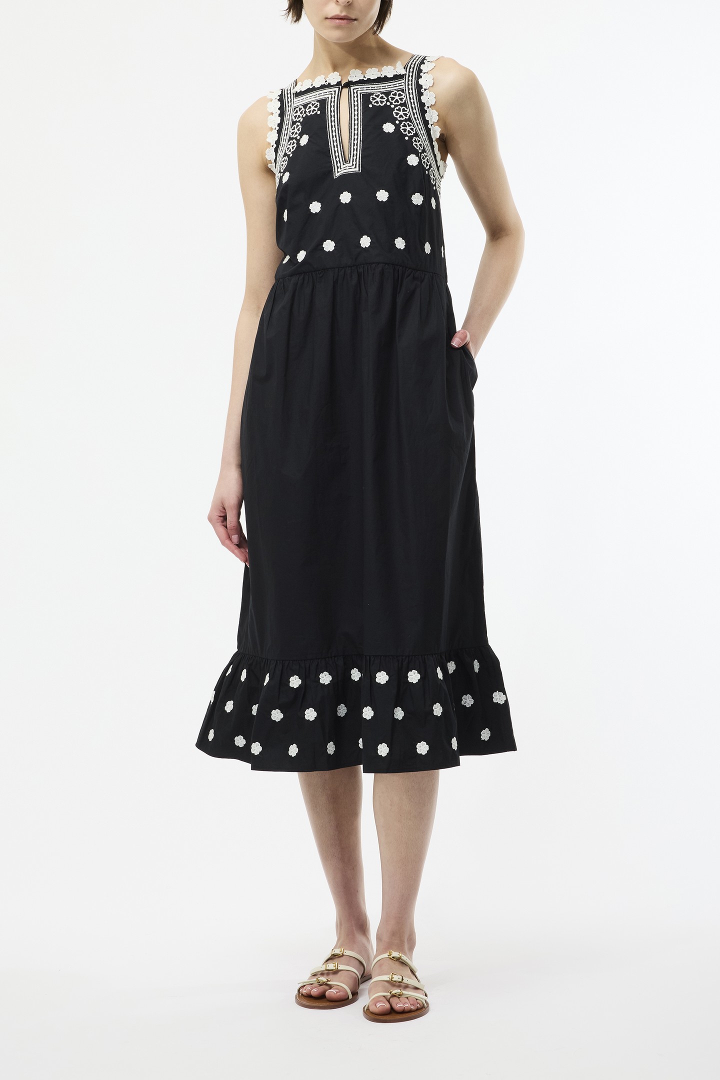 DEVIN POPLIN EMBROIDERED MIDI BLACK 2