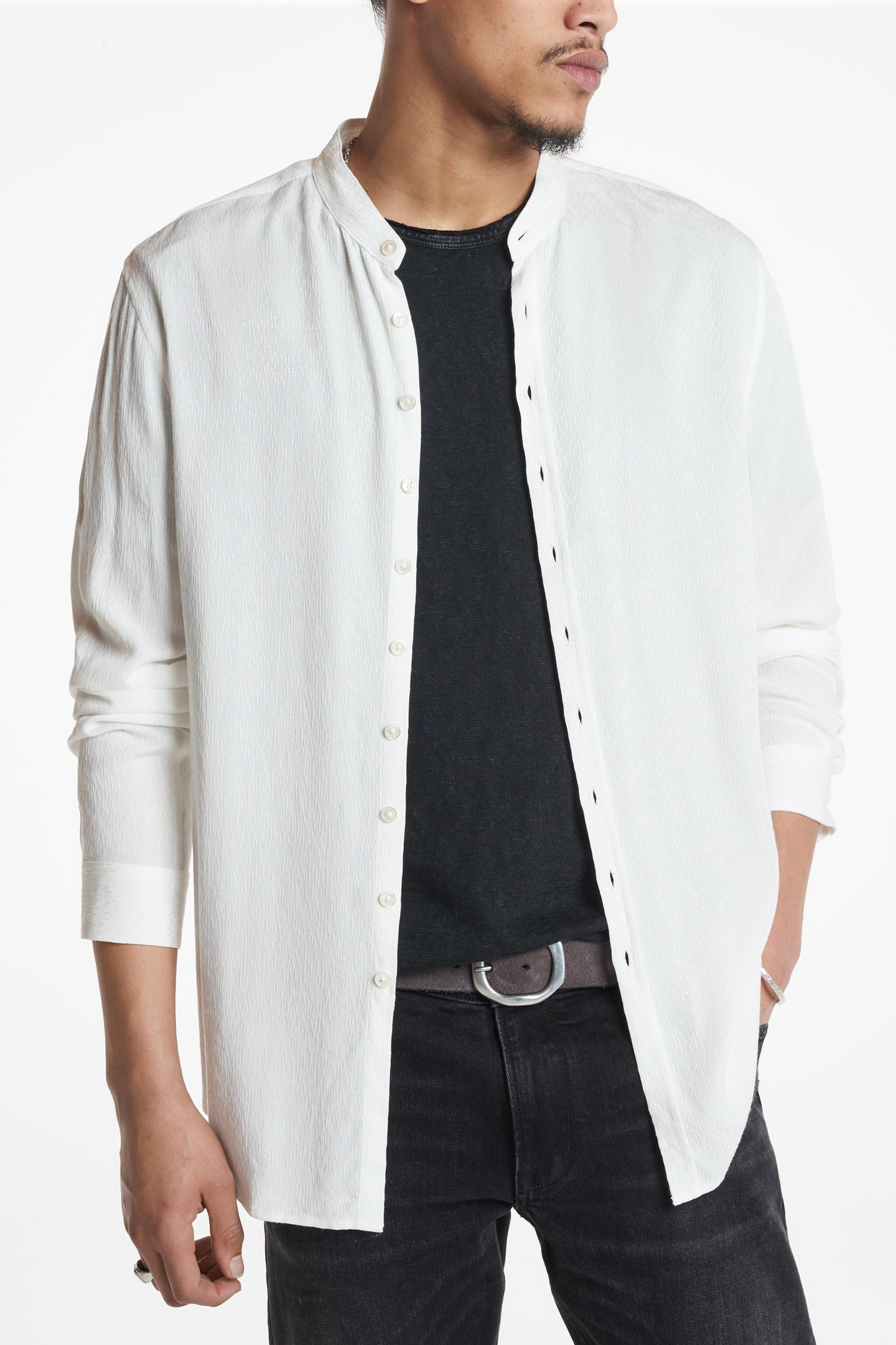 MULTI BUTTON BAND COLLAR SHIRT WHITE 1